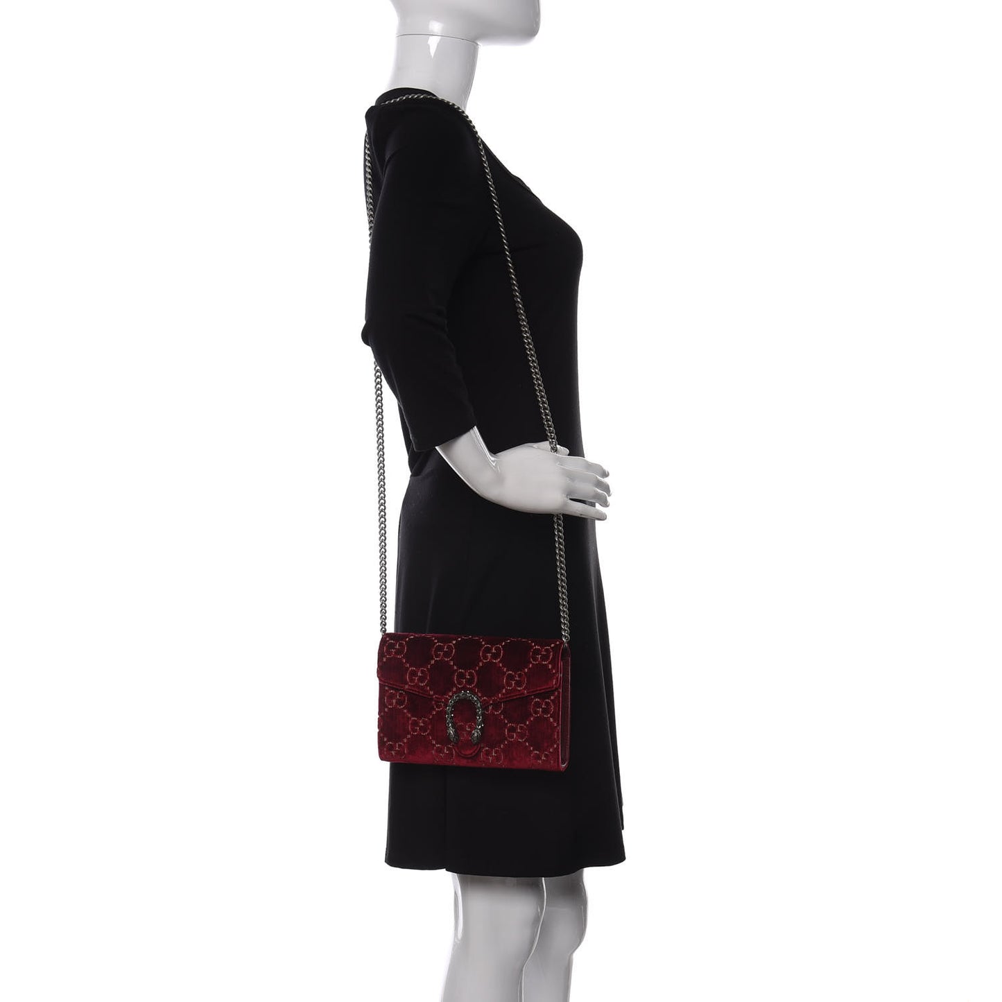 Velvet GG Monogram Mini Dionysus Chain Wallet Red Cipria