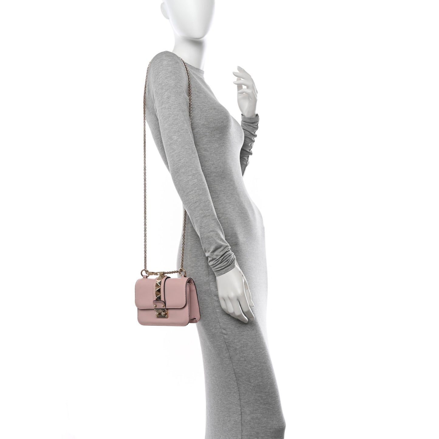 Vitello Small Glam Lock Rockstud Flap Poudre