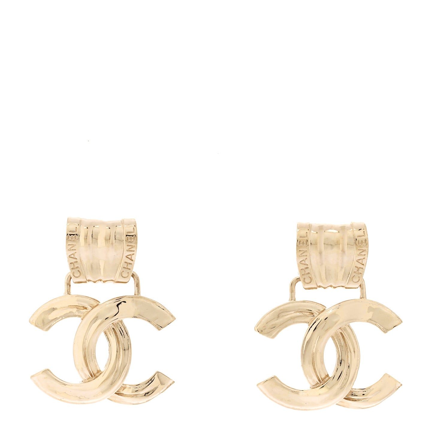 Metal CC Drop Earrings Gold
