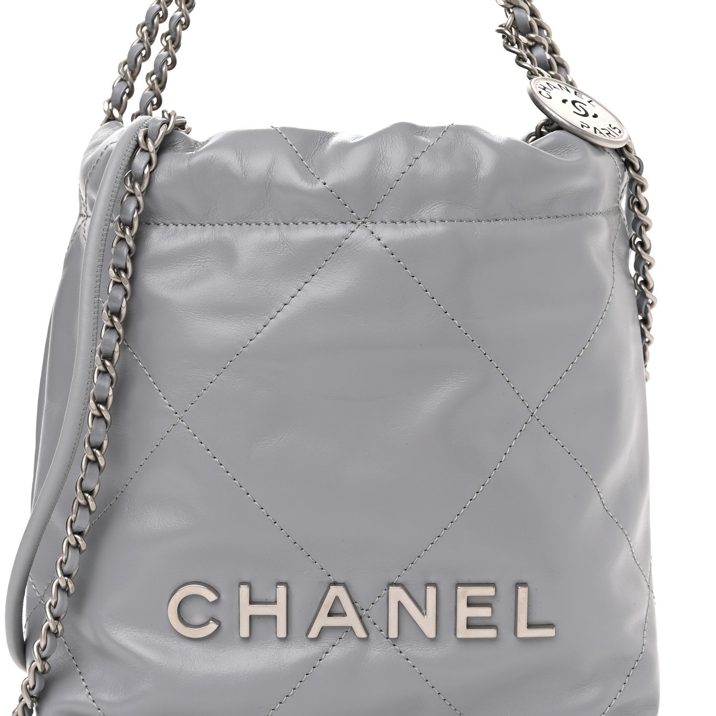 Shiny Calfskin Quilted Mini Chanel 22 Grey