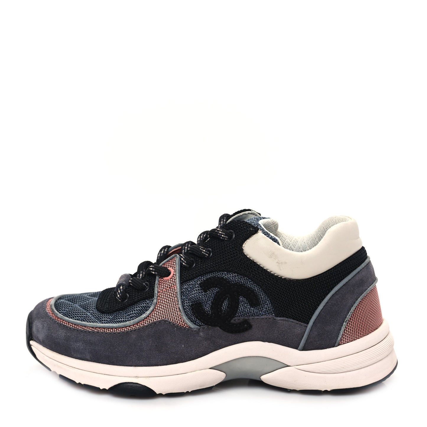 Nylon Calfskin Suede Womens CC Sneakers 37 Dark Grey Pink