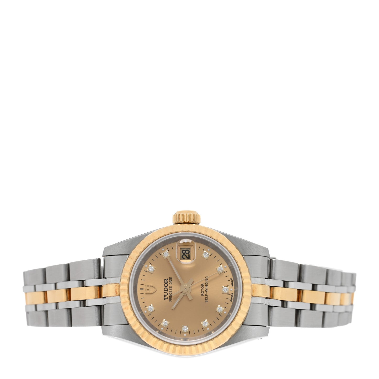Stainless Steel 18K Yellow Gold Diamond 25mm Princess Date Automatic Watch Champagne 92413