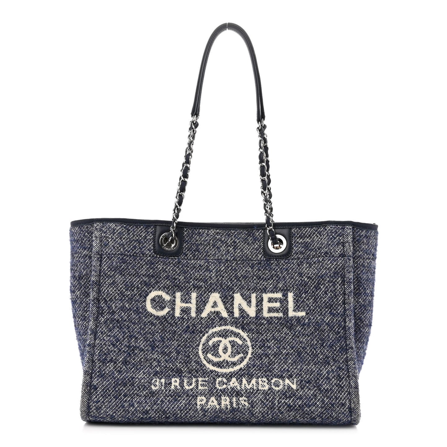 Mixed Fibers Calfskin Small Deauville Tote Blue