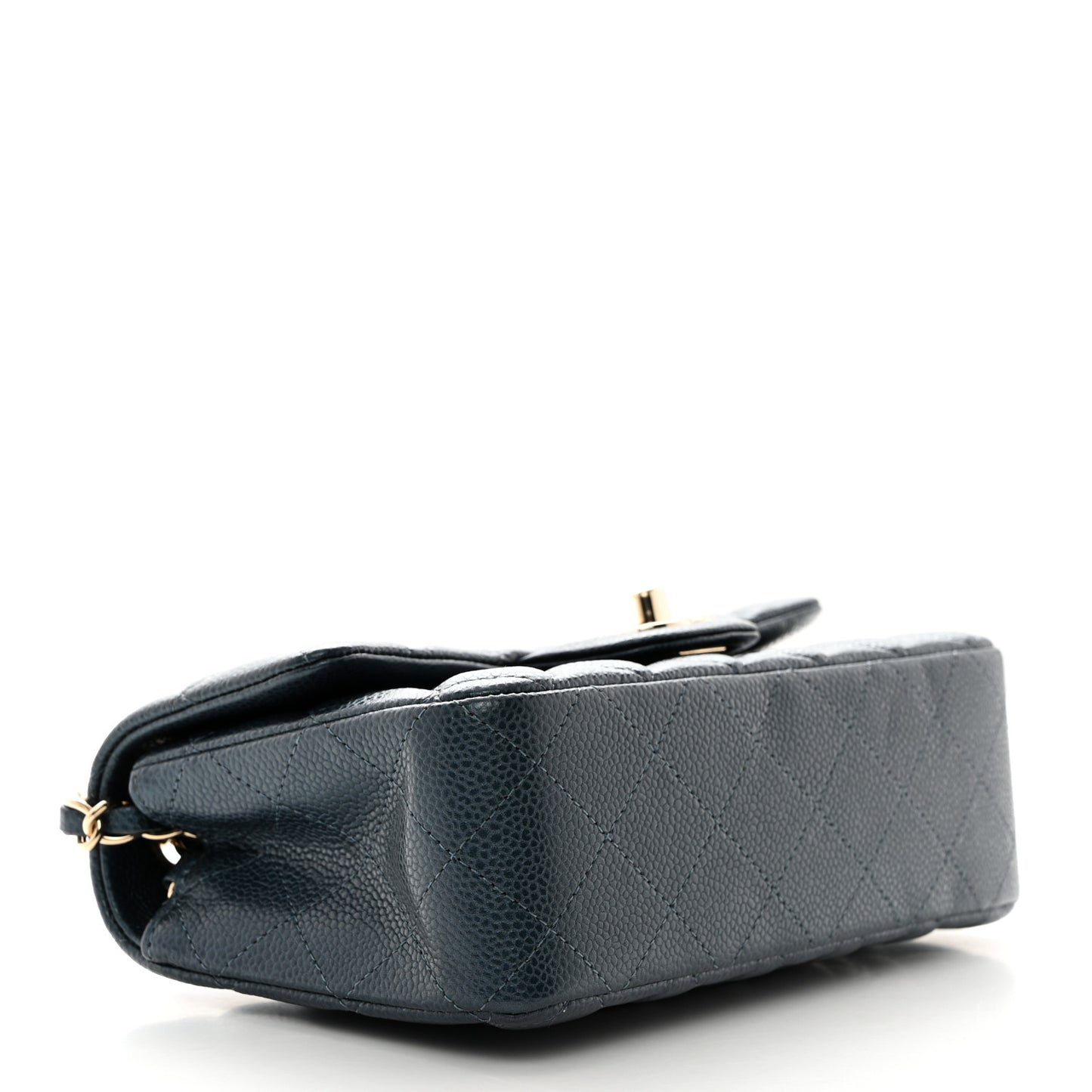 Iridescent Caviar Quilted Mini Rectangular Flap Dark Blue