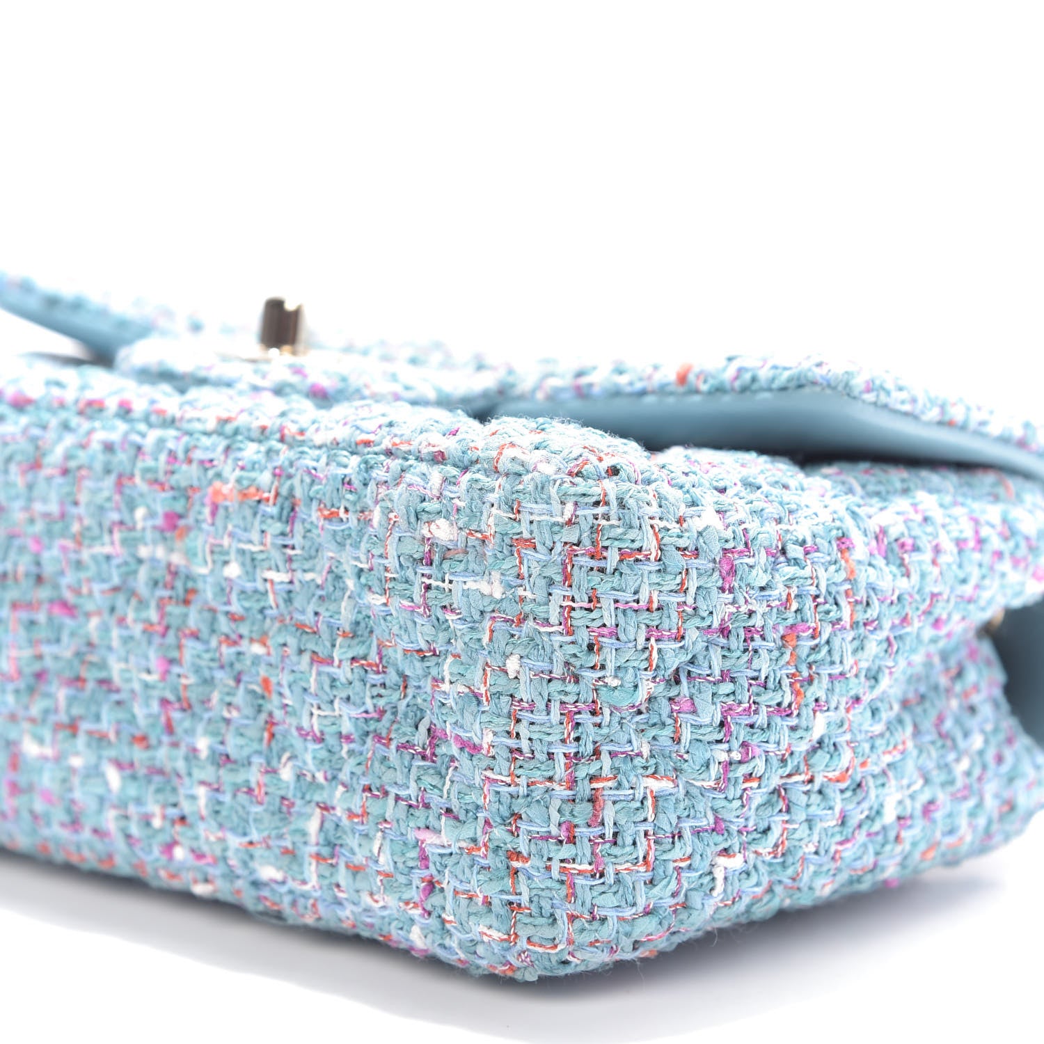 Chanel Tweed Quilted Mini Rectangular Flap Turquoise Purple White Red 7 of 9