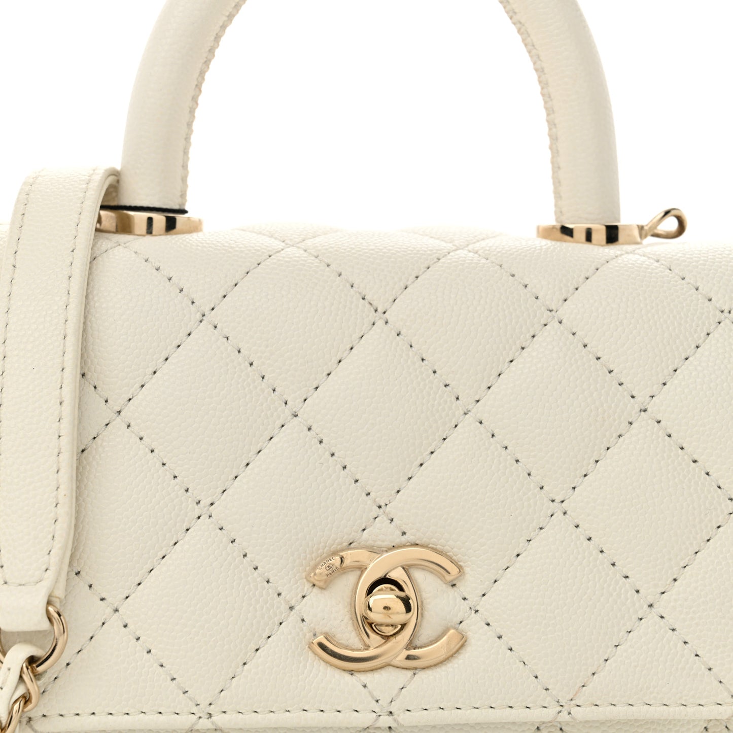 Caviar Quilted Extra Mini Coco Handle Flap White