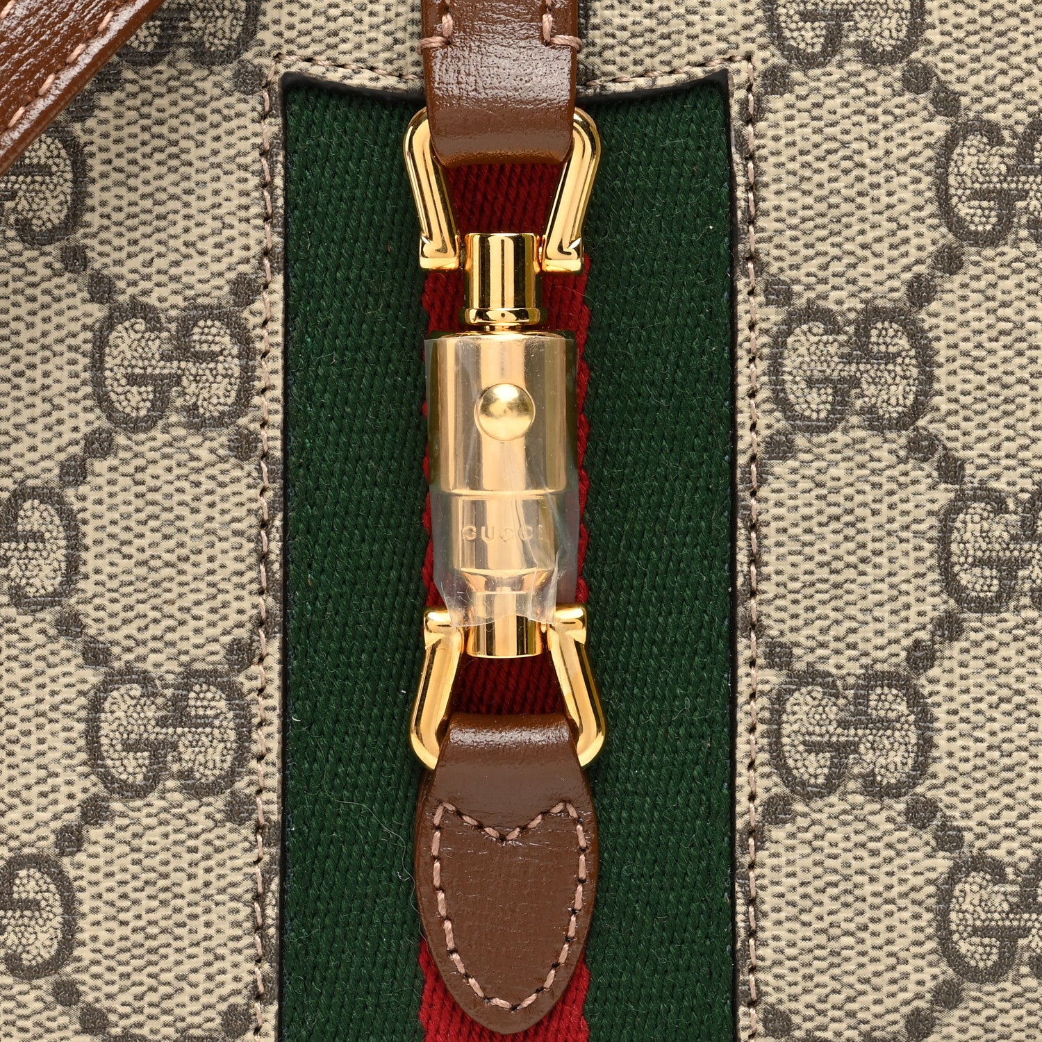 Gucci GG Supreme Monogram Azalea Calfskin Web Mini Jackie 1961 Hobo Beige Ebony Brown Sugar 7 of 10