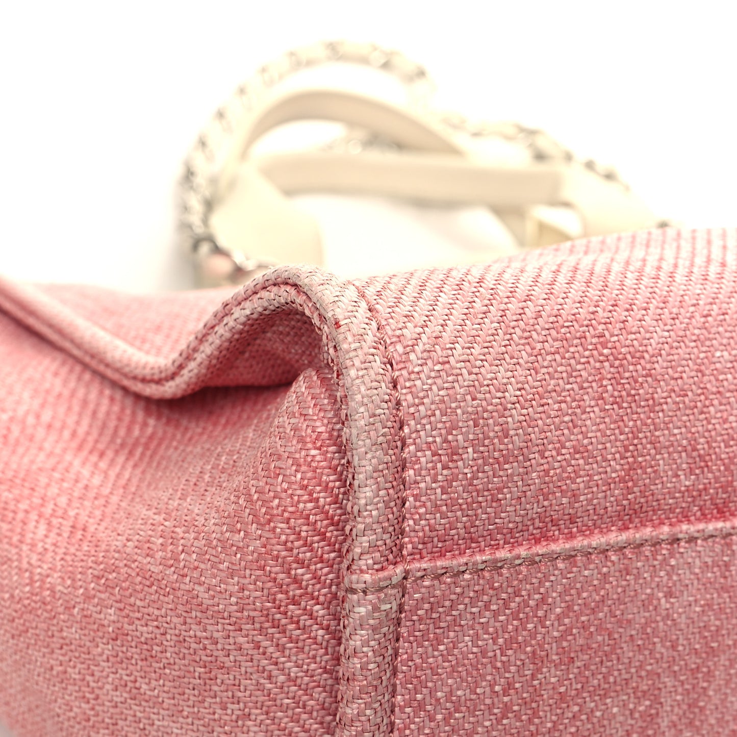 Woven Straw Raffia Medium Deauville Tote Pink White