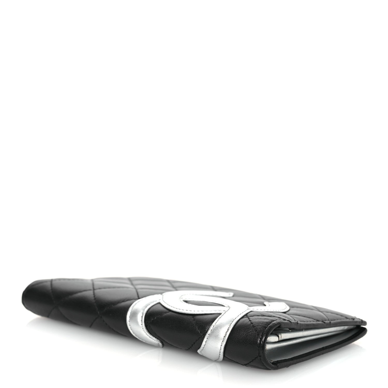 Chanel Calfskin Quilted Cambon Yen Wallet Black Silver 4 of 11