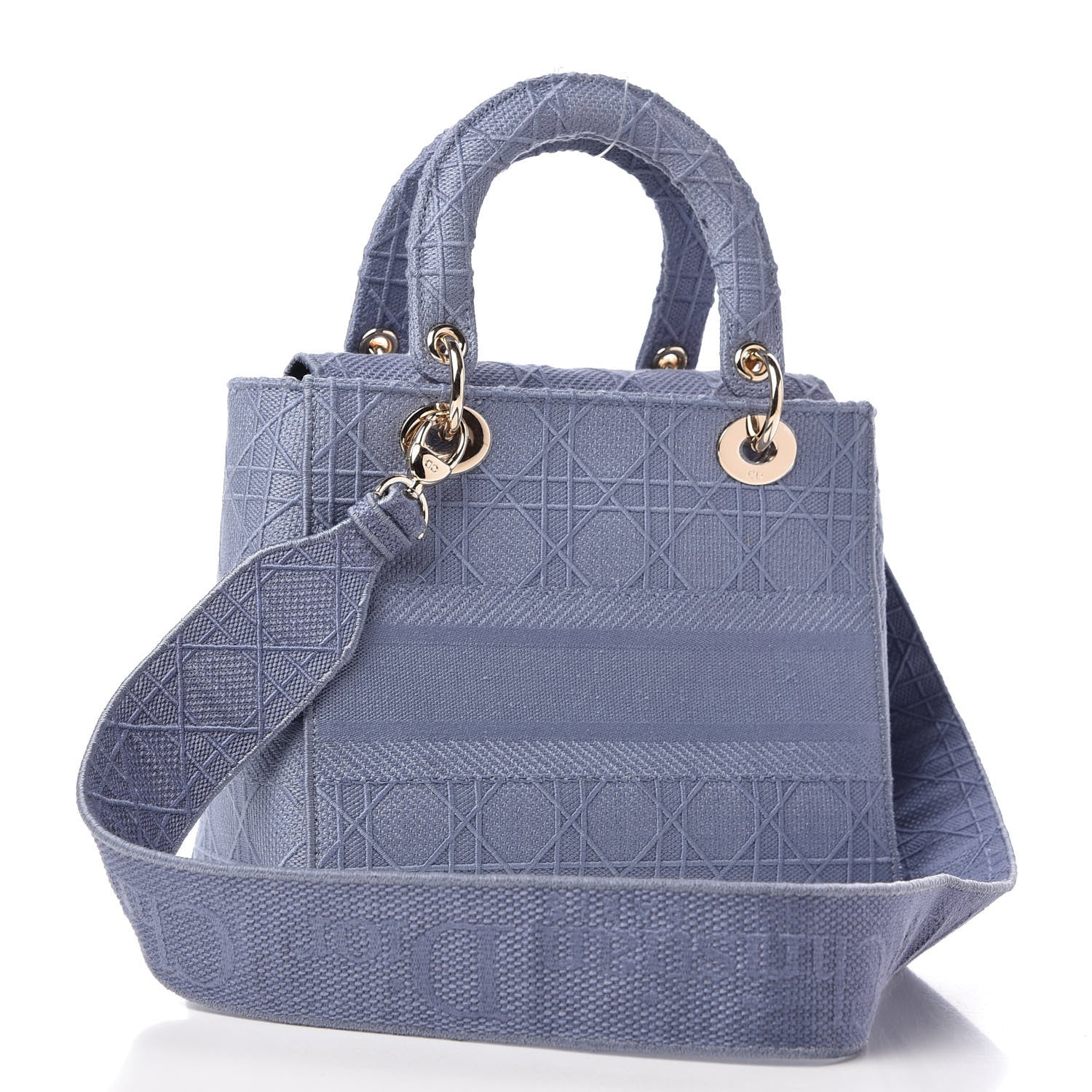 Christian Dior Canvas Embroidered Cannage Medium Lady D-Lite Blue 3 of 10
