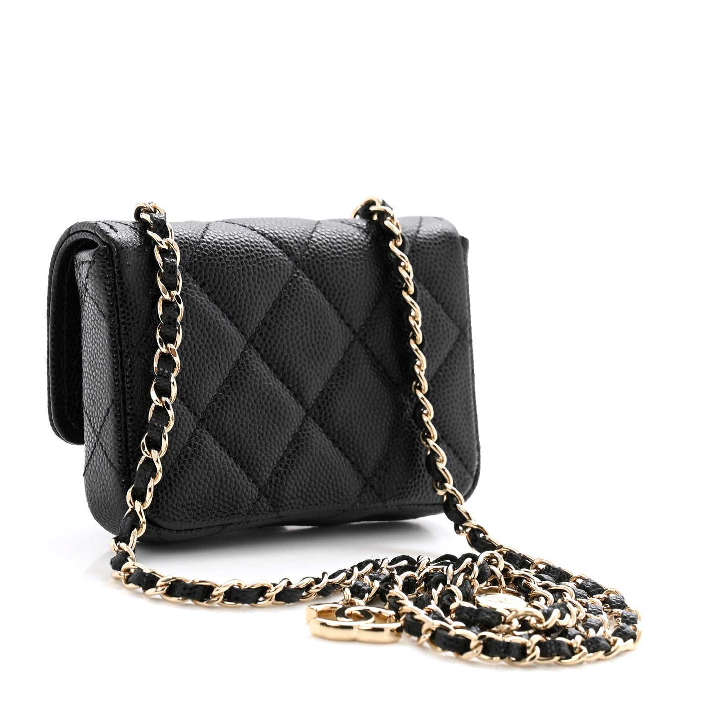 Caviar Quilted Mini Chain Belt Bag Black