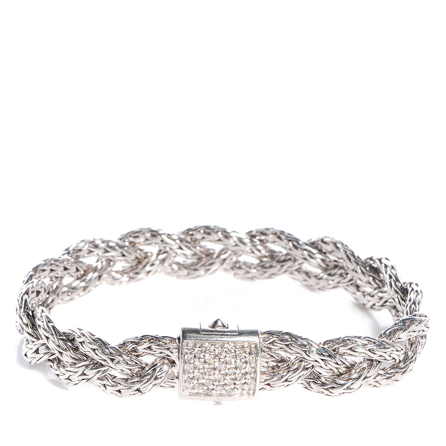 Sterling Silver Pave Diamonds Classic Chain Braided Bracelet Small