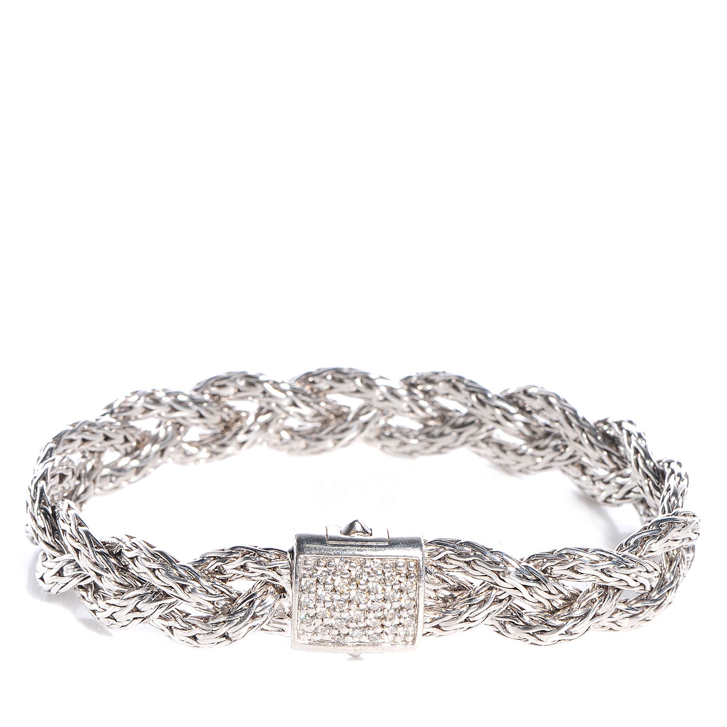 John Hardy Sterling Silver Pave Diamonds Classic Chain Braided Bracelet Small 1 of 5