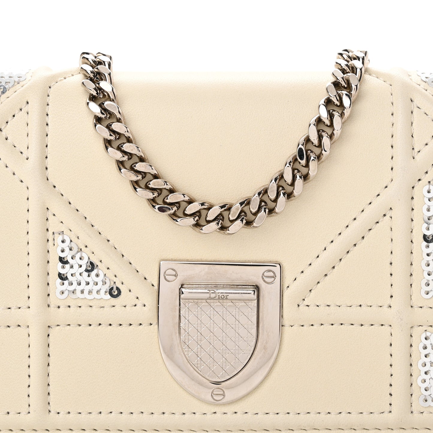 Lambskin Sequin Micro Diorama Flap Bag White