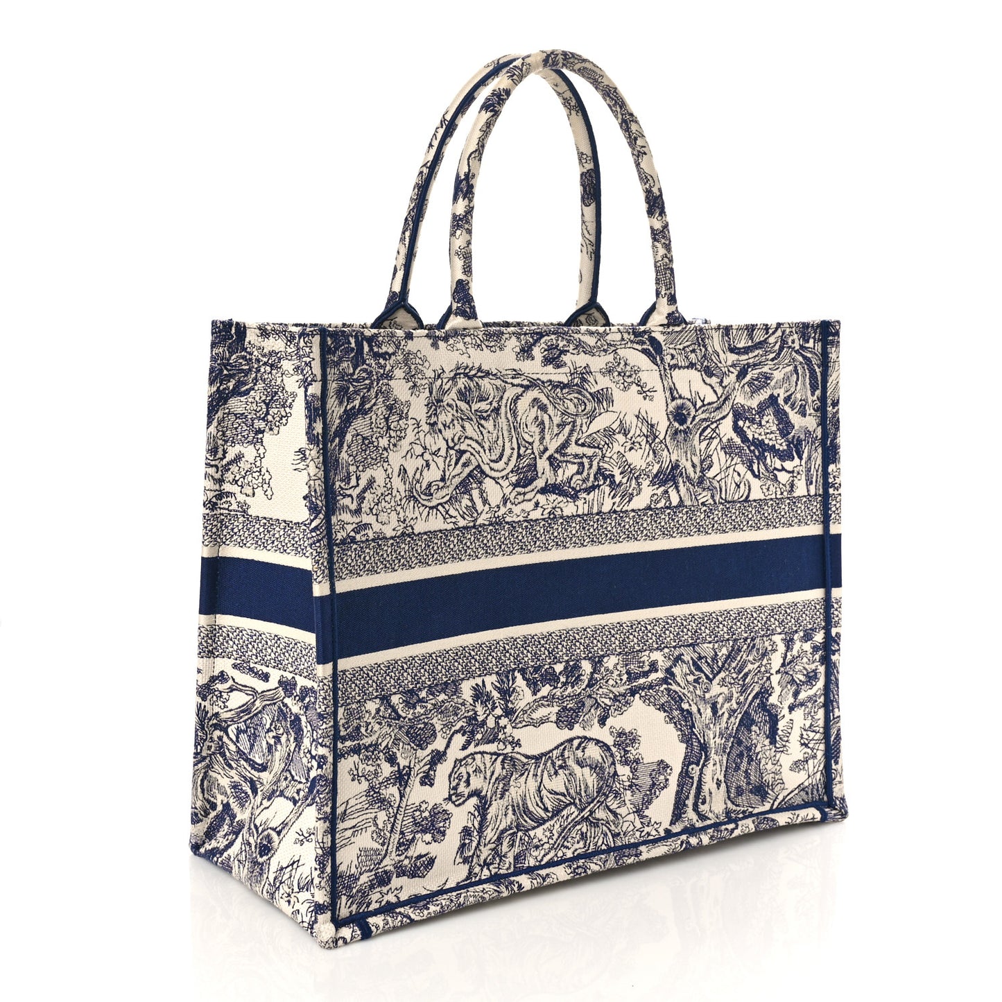 Canvas Embroidered Large Dioriviera Toile De Jouy Book Tote Blue