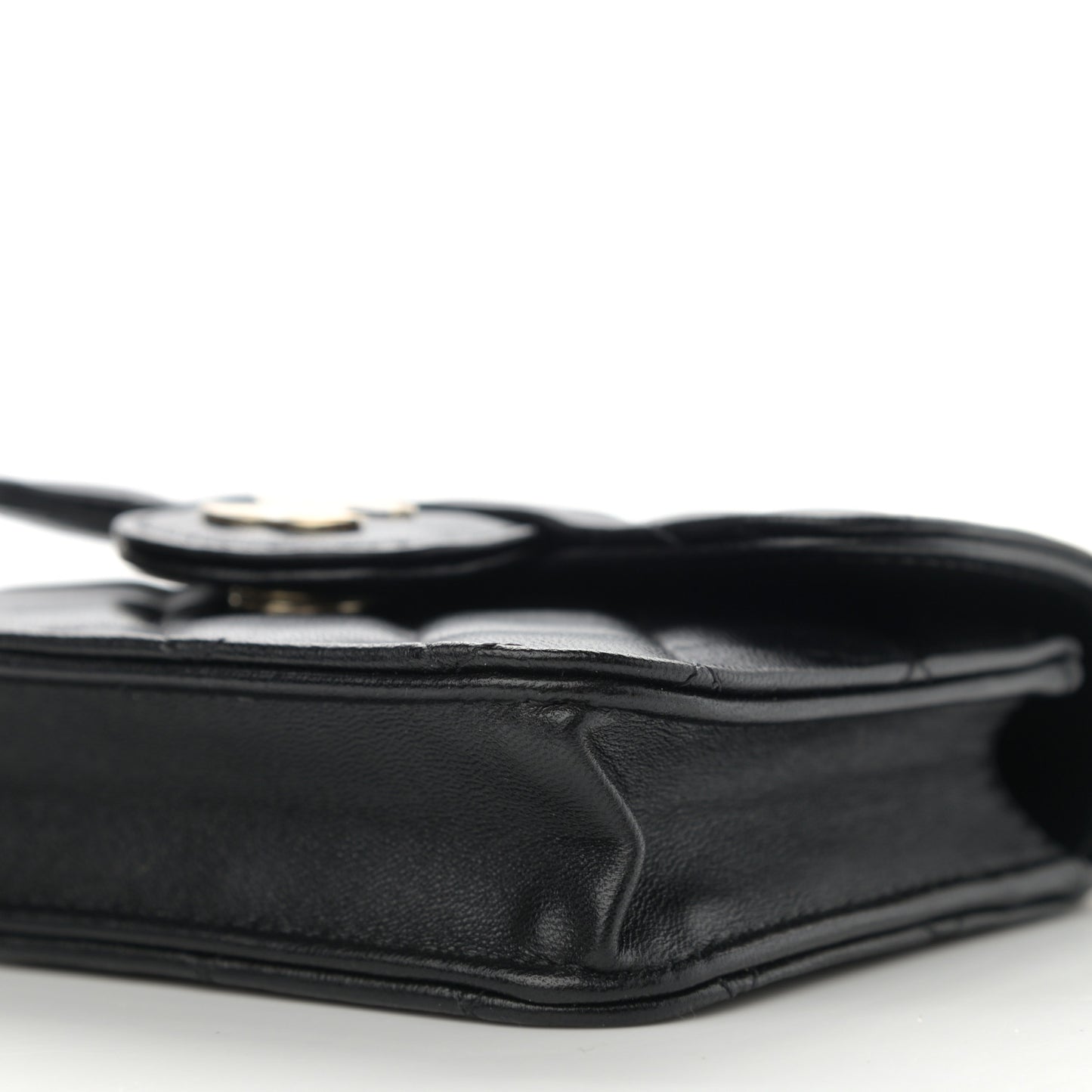 Lambskin Quilted Top Handle Flap Coin Purse With Chain Black