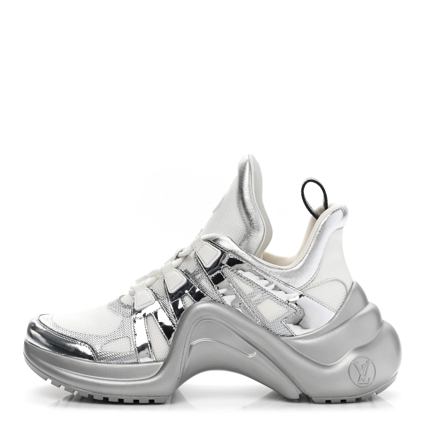 Metallic Calfskin Technical Nylon LV Archlight Sneakers 39 White Silver