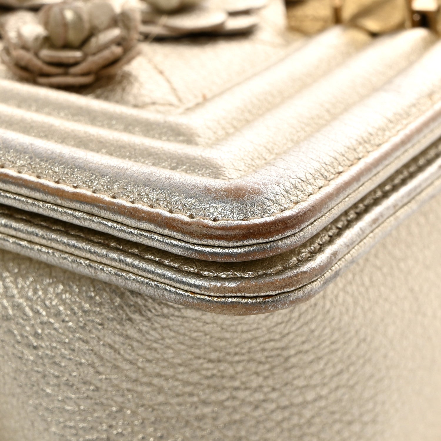 Chanel Metallic Calfskin Quilted Camellia Small Boy Flap Gold 14 of 18