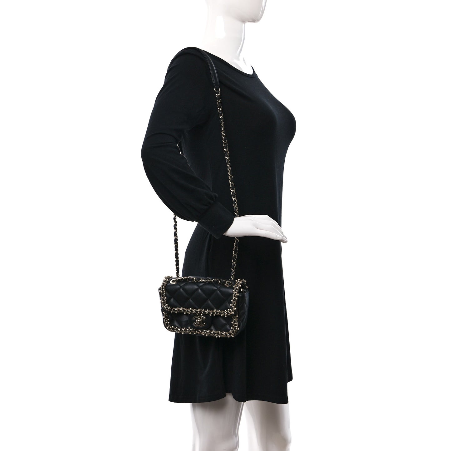 Lambskin Quilted Pearl Edge Mini Rectangular Flap Bag Black