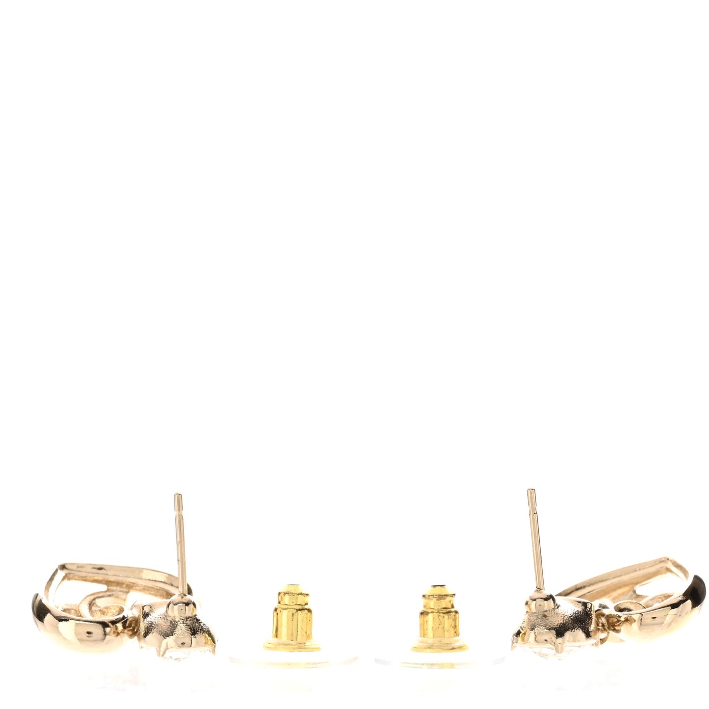 Metal Crystal CC Heart Drop Earrings Gold