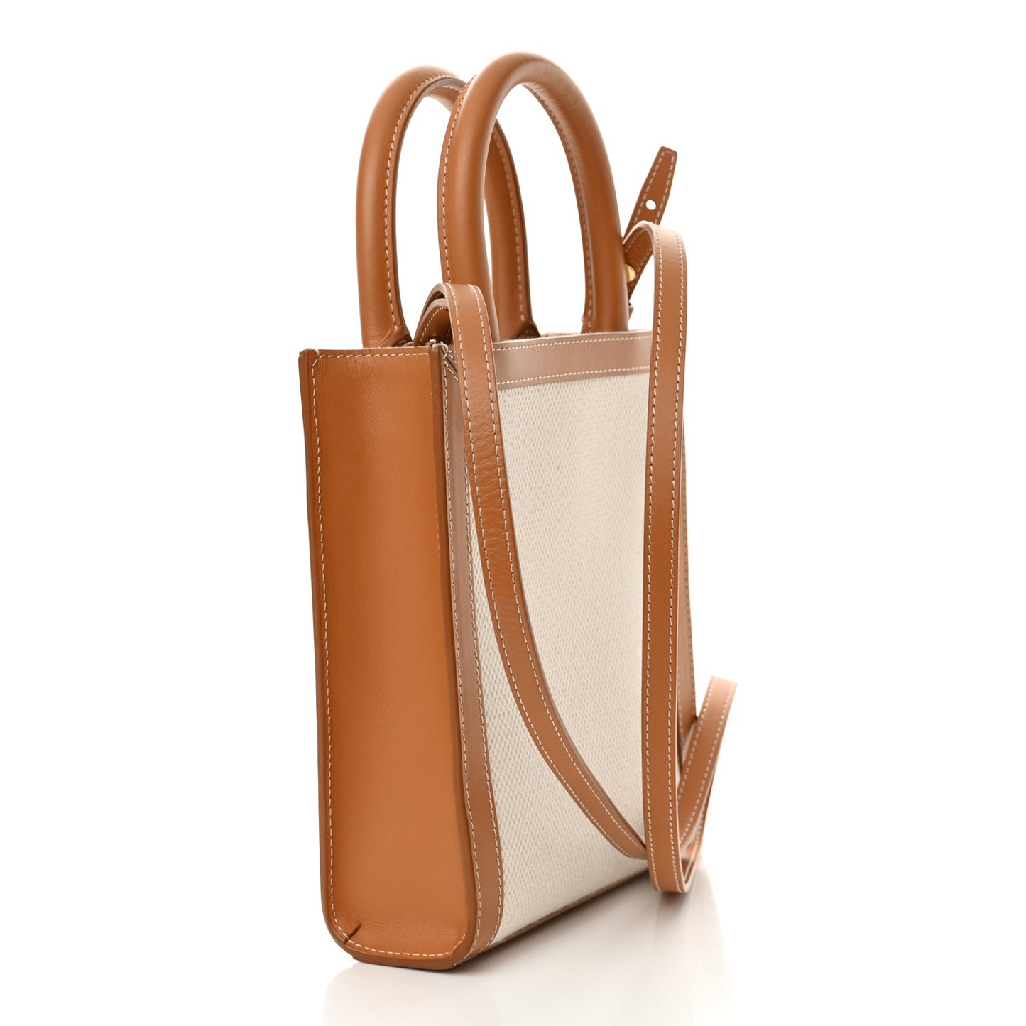 Canvas Calfskin Mini Vertical Cabas Natural Tan