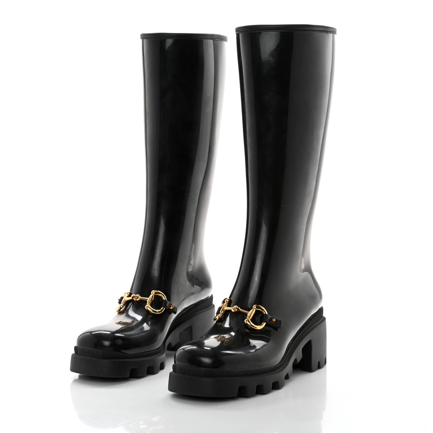 Rubber Horsebit Knee High Boots 41 Black
