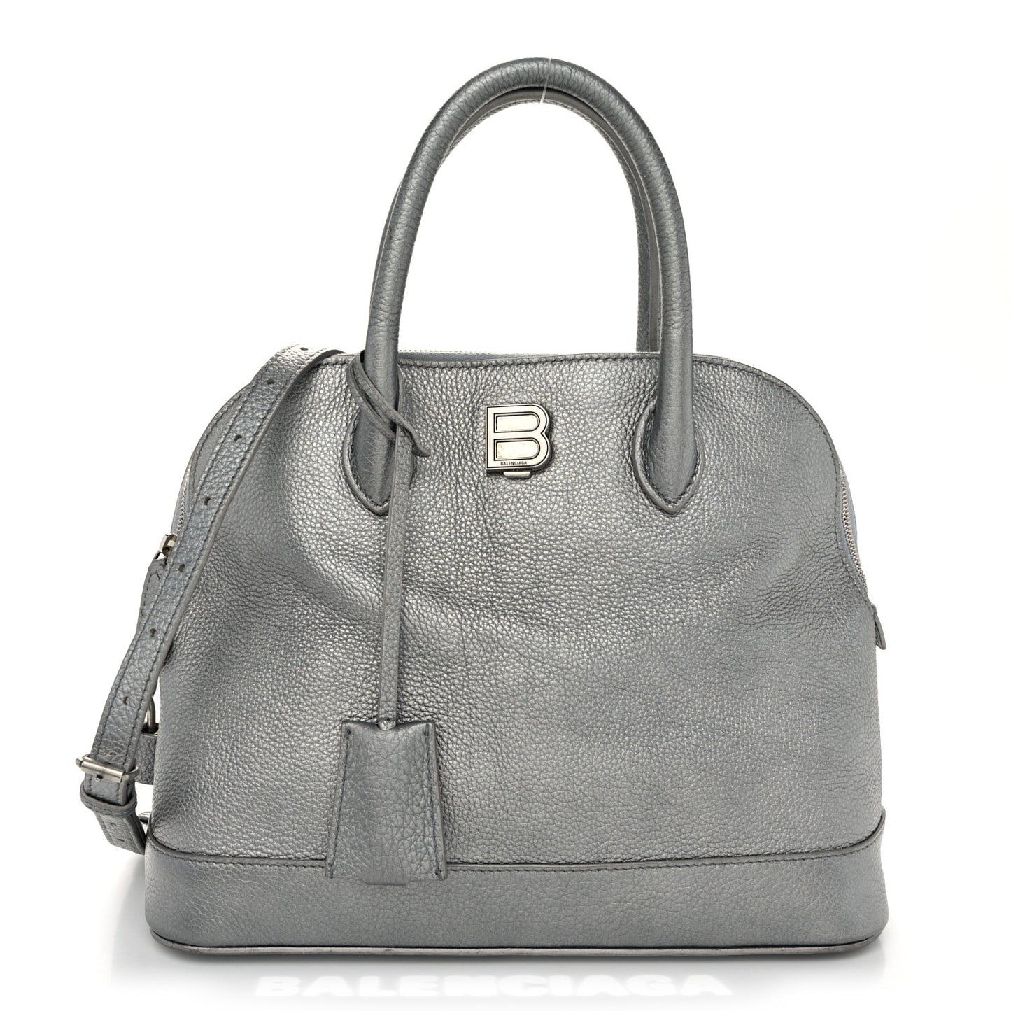 Metallic Calfskin LED Logo Projector Top Handle Bag Silver