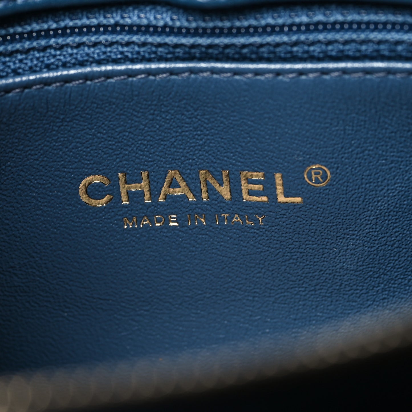 Lambskin Chevron Stitched Large Envelope Flap Blue