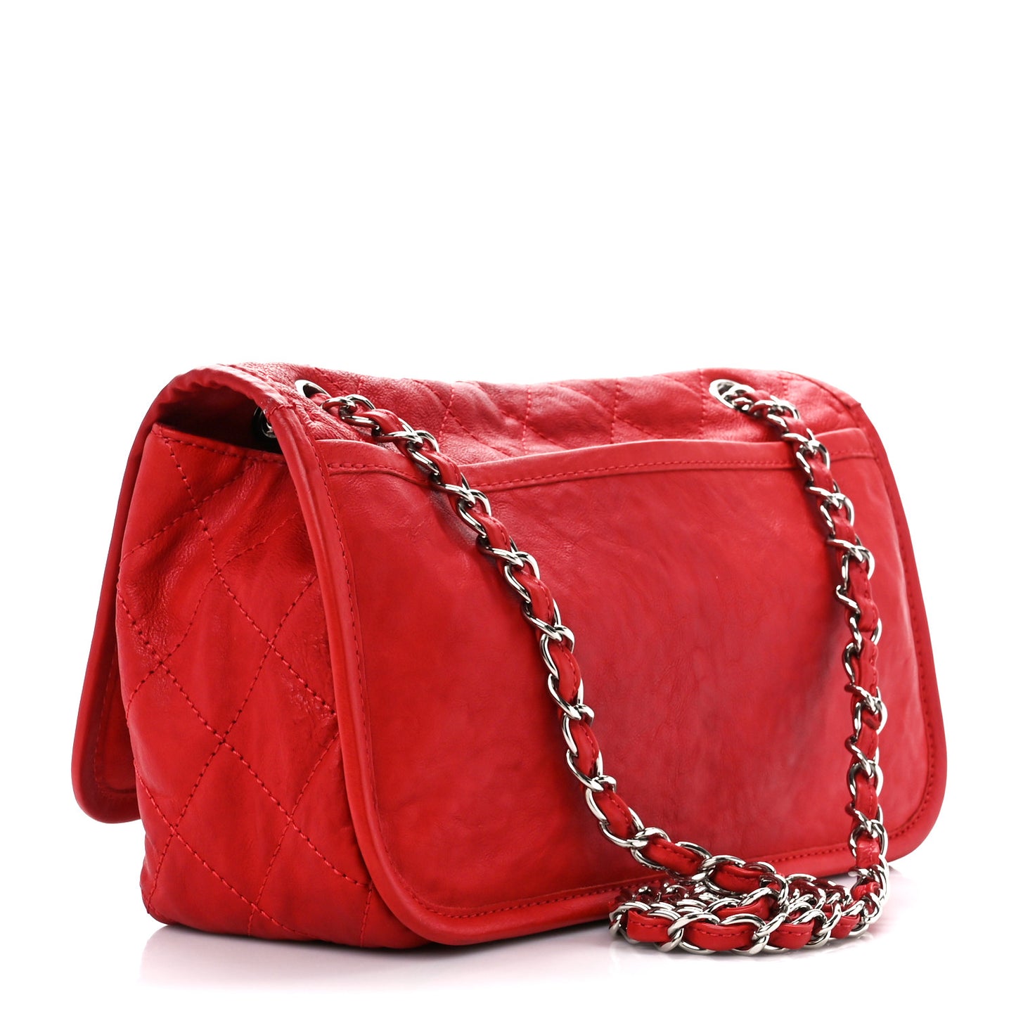 Grained Calfskin Medium Natural Beauty Flap Red