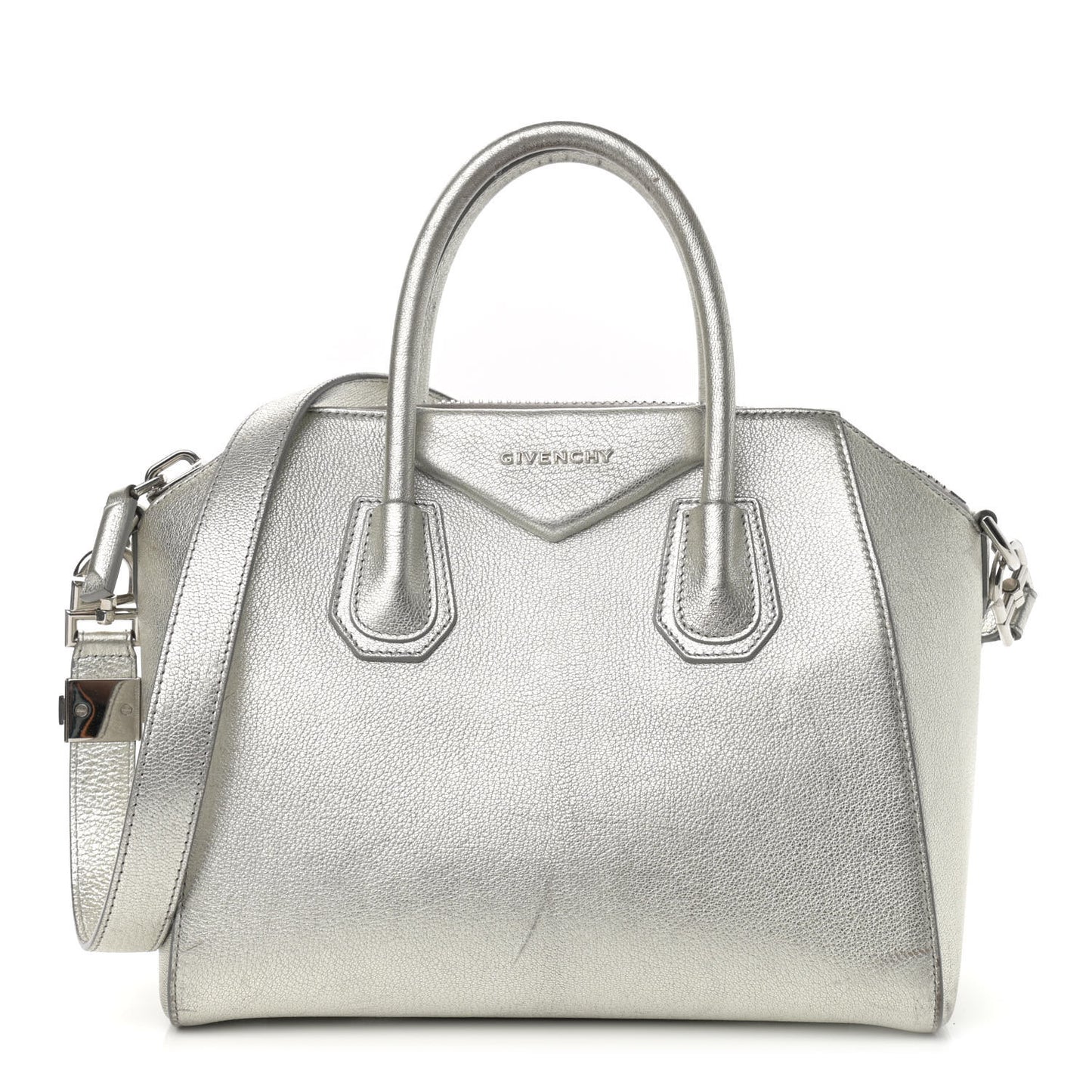 Metallic Sugar Goatskin Small Antigona Silver