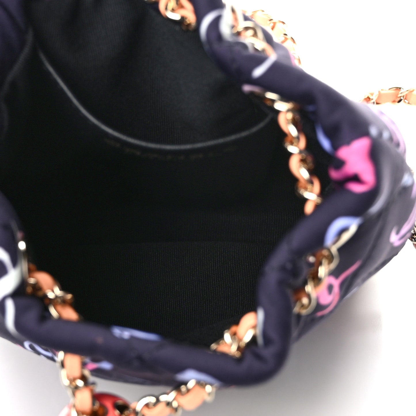 Printed Fabric Quilted Camellia Backpack Black Multicolor