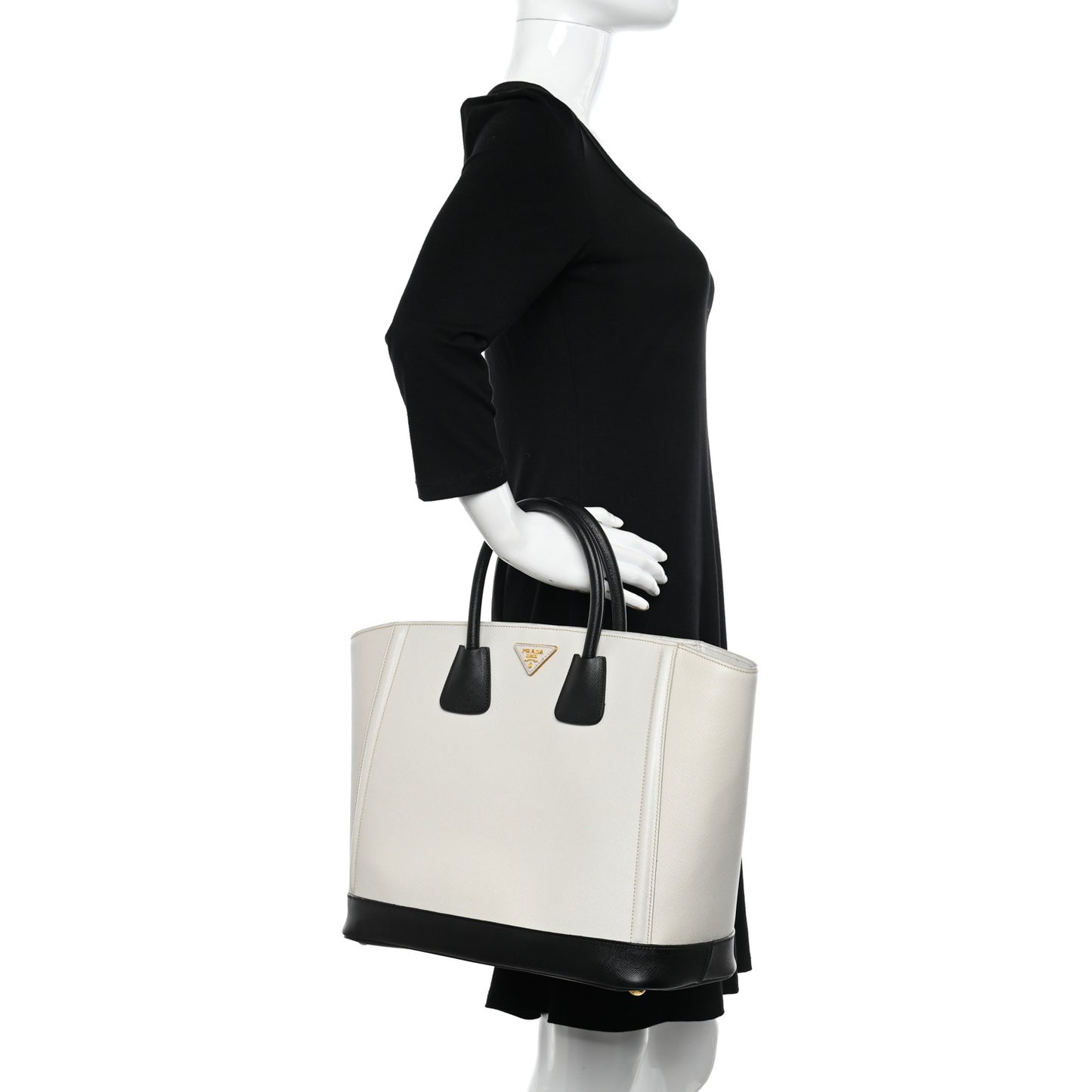 Saffiano Medium Bi-Color Top Handle Tote Black Talco