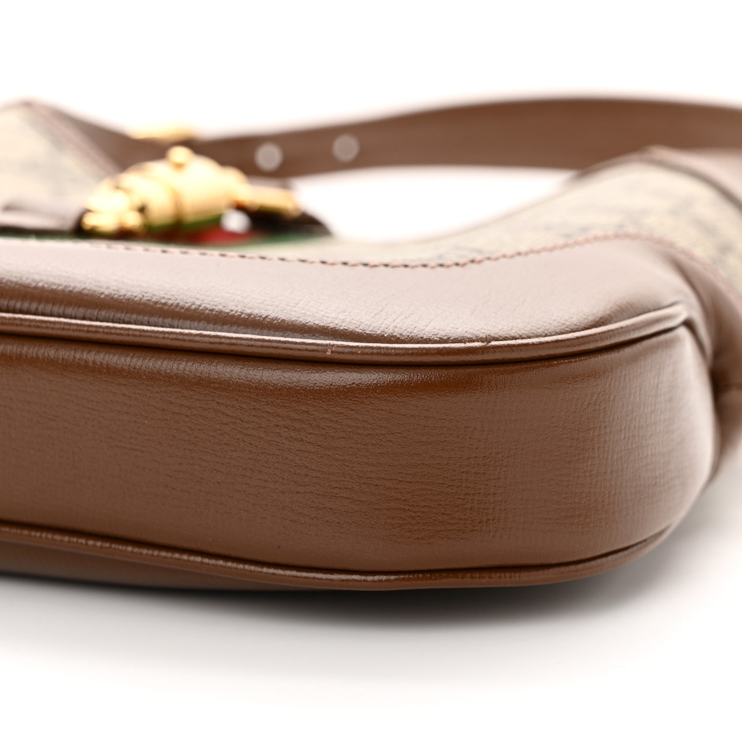 GG Supreme Monogram Azalea Calfskin Web Small Jackie 1961 Hobo Beige Ebony Brown Sugar