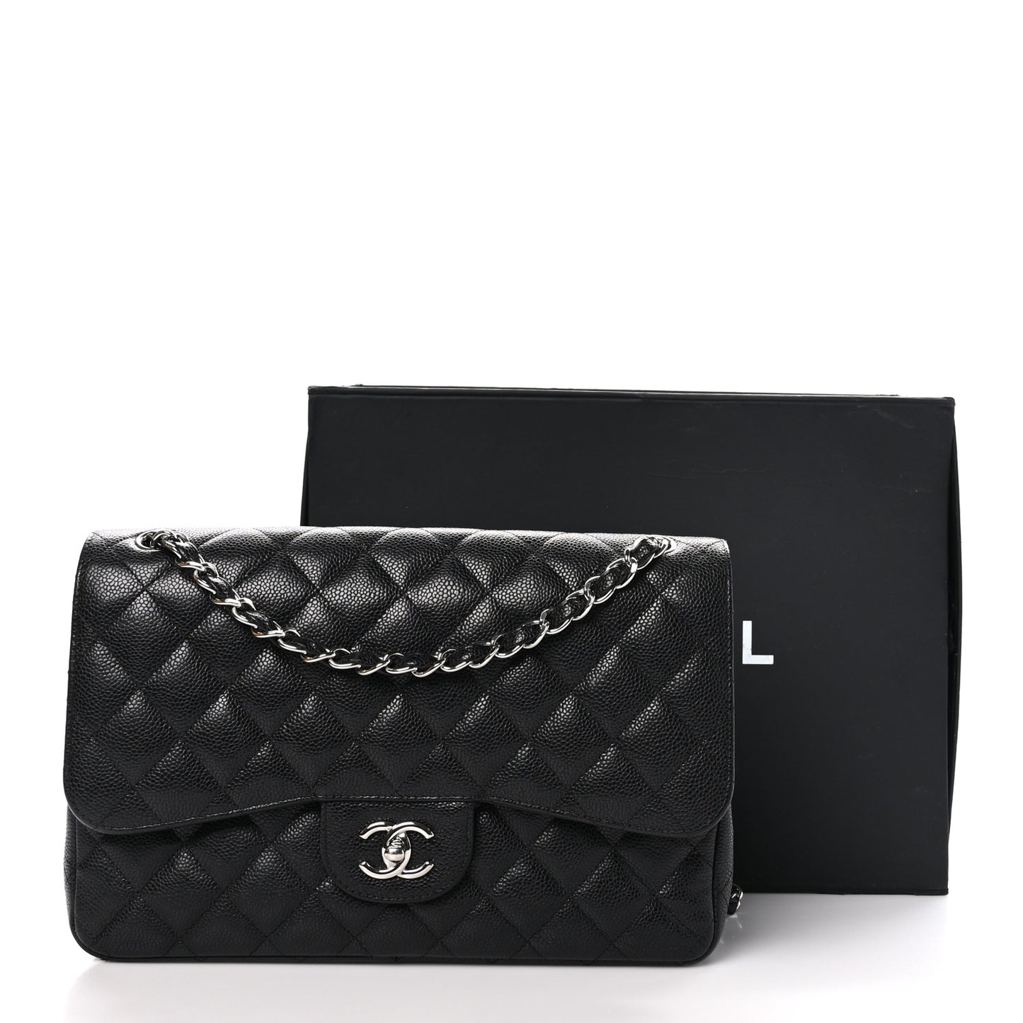 Caviar Quilted Jumbo Double Flap Black