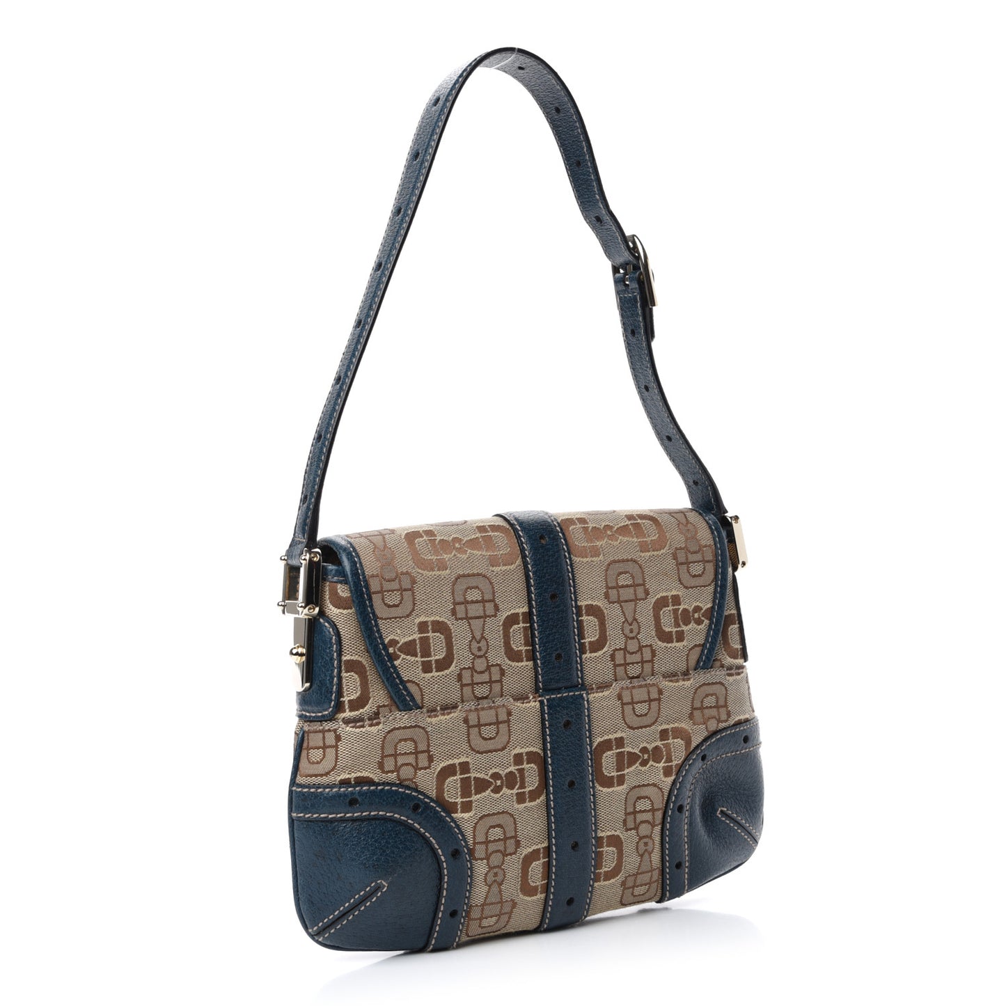 Canvas Horsebit Shoulder Bag Blue