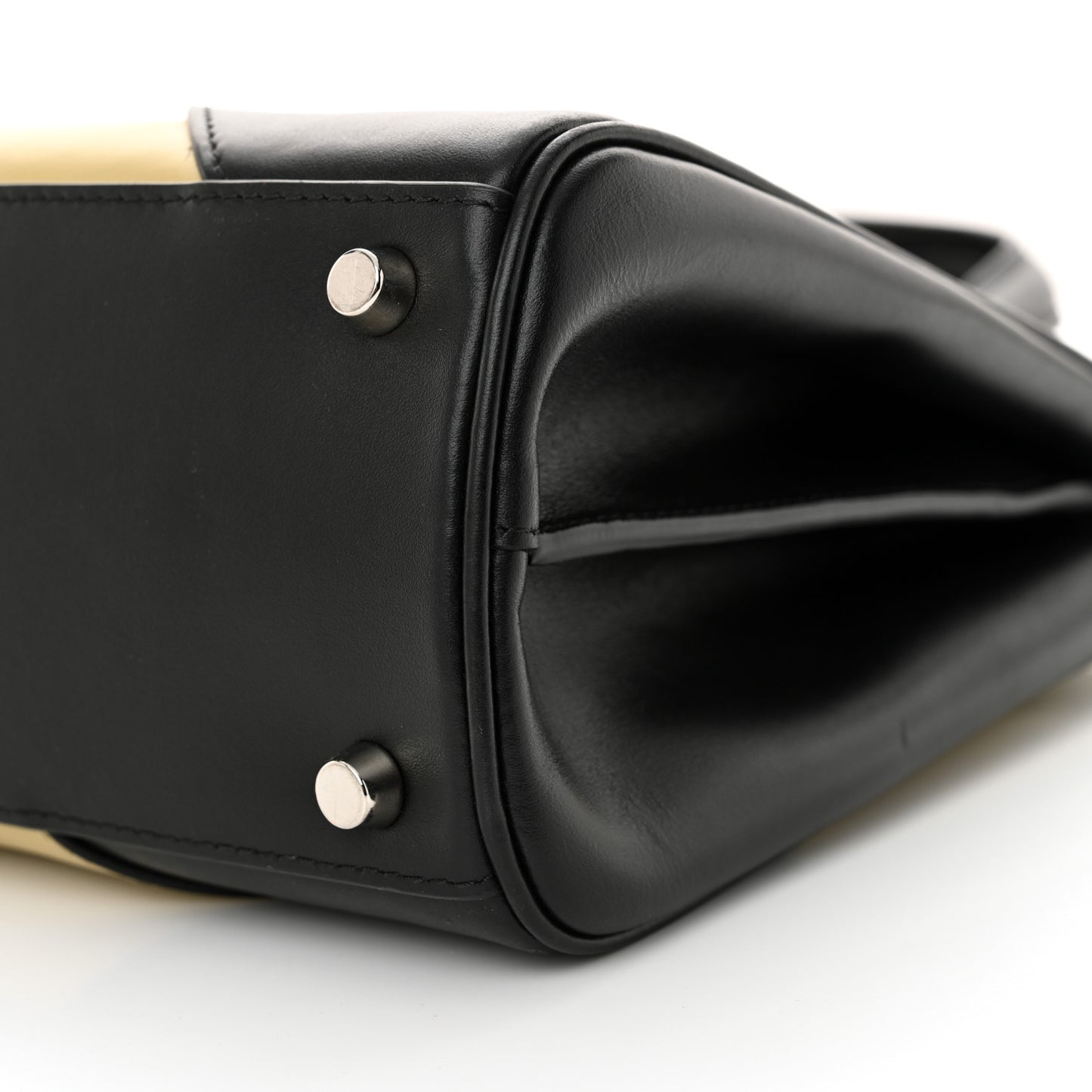 Smooth Calfskin Diagonal Striped Small Zumi Top Handle Bag Black Beige