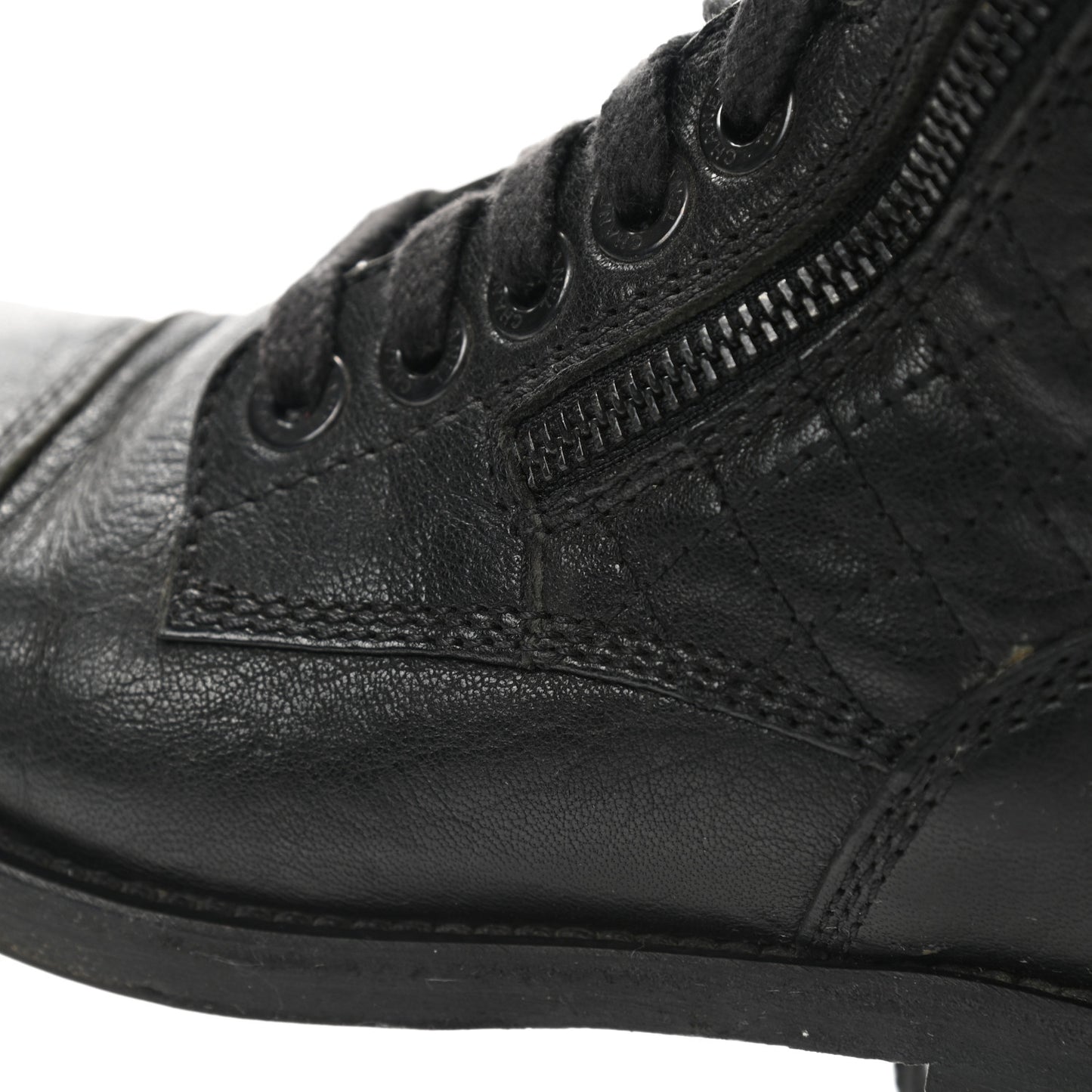 Sheepskin Quilted CC Tall Lace Up Combat Boots 36 Black