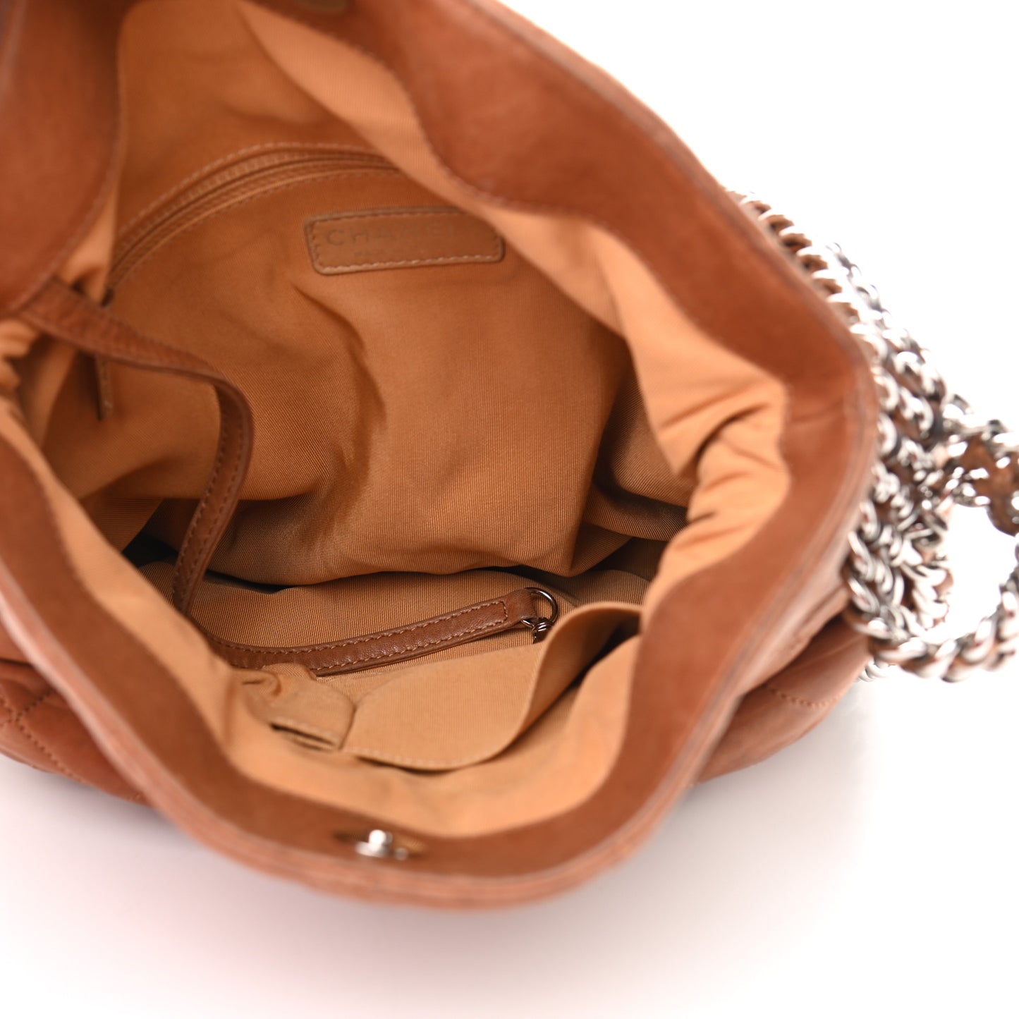 Washed Lambskin Chain Around Hobo Beige