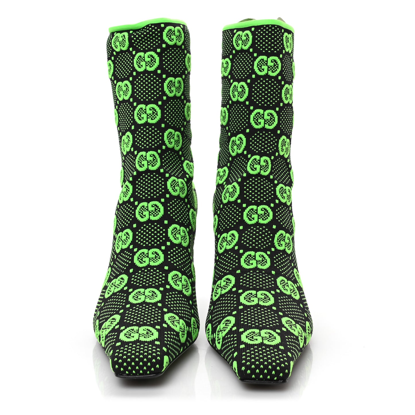 Technical Jersey Knit GG Monogram Square G 75mm Ankle Boots 37 Black Neon Green