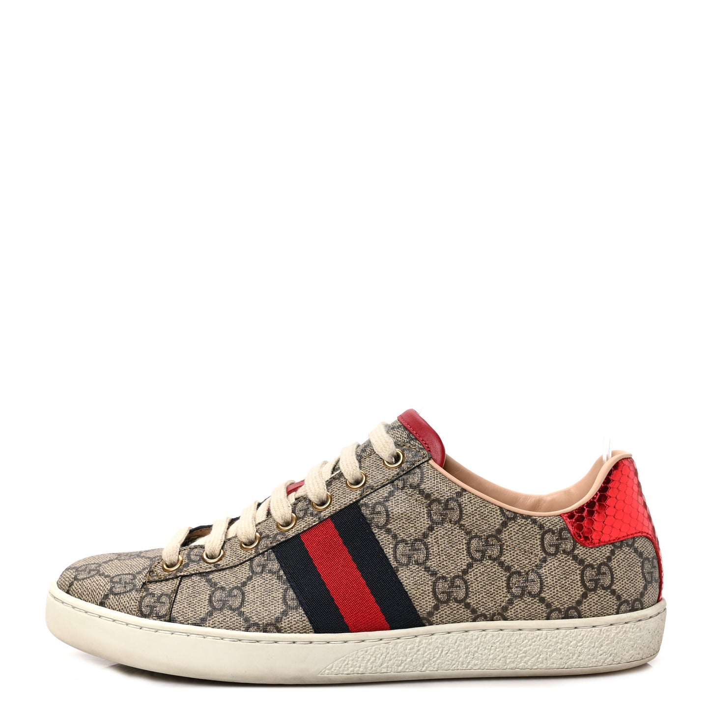 GG Supreme Monogram Ayers Web Womens Ace Sneakers 38 Beige