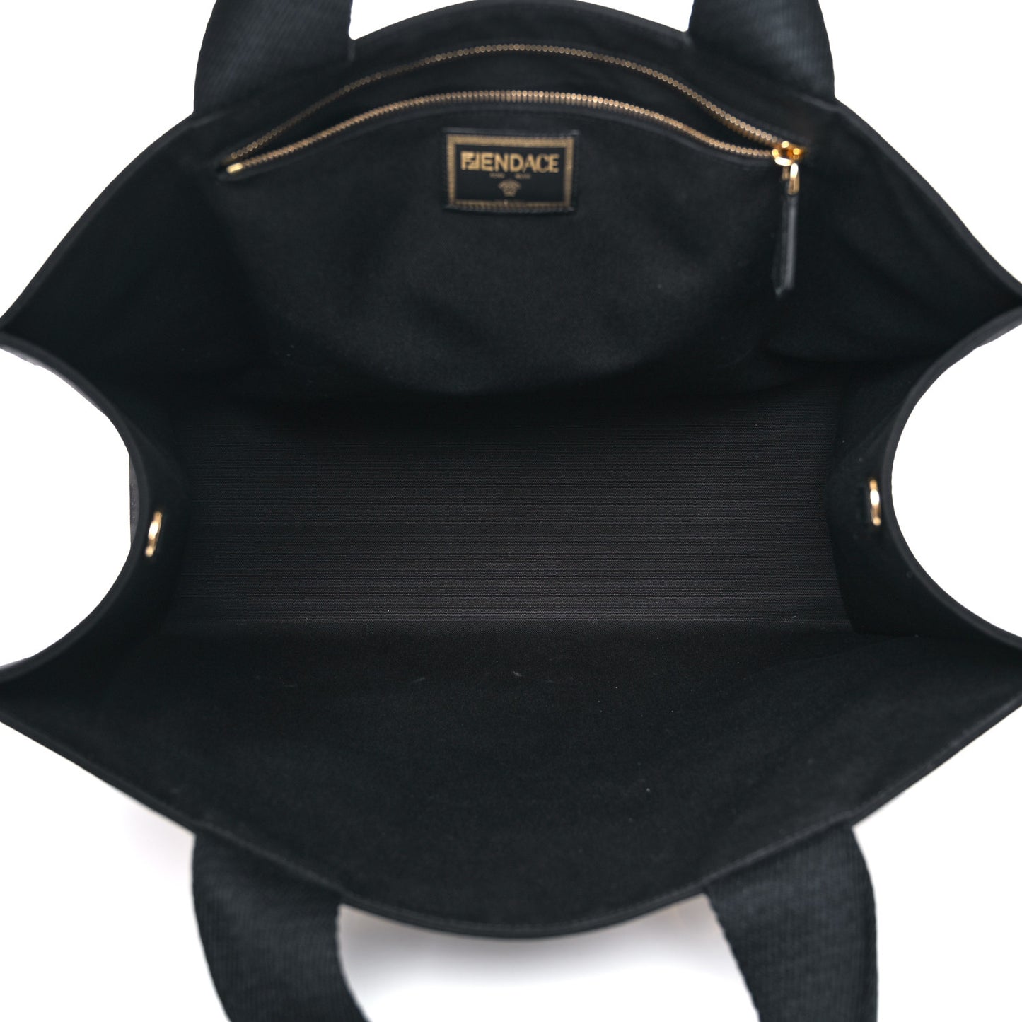 X VERSACE Canvas Fendace Logo Large Shopping Tote Black