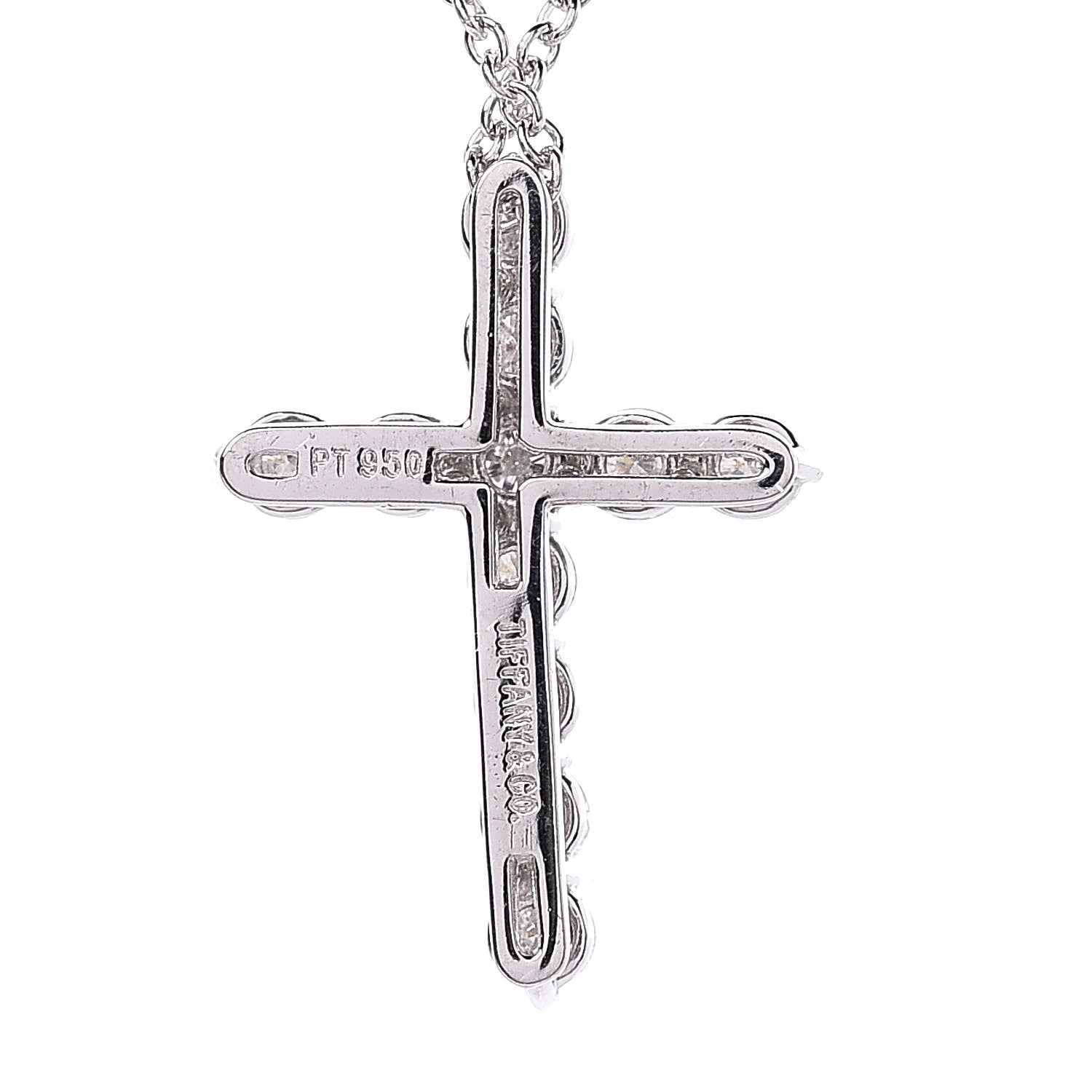 Tiffany Platinum Diamond Small Cross Pendant Necklace 5 of 7