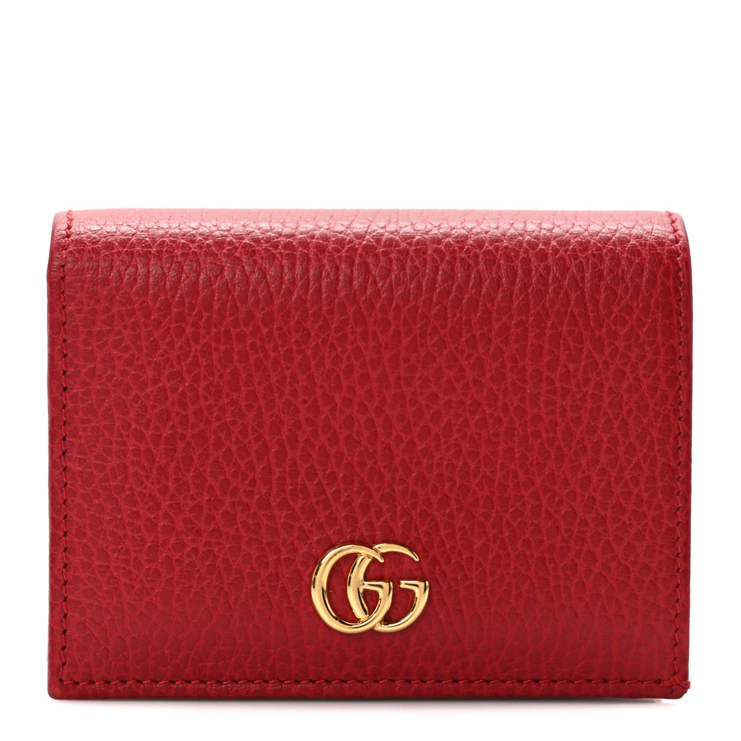 Gucci Pebbled Calfskin GG Marmont Card Case Hibiscus Red 1 of 9