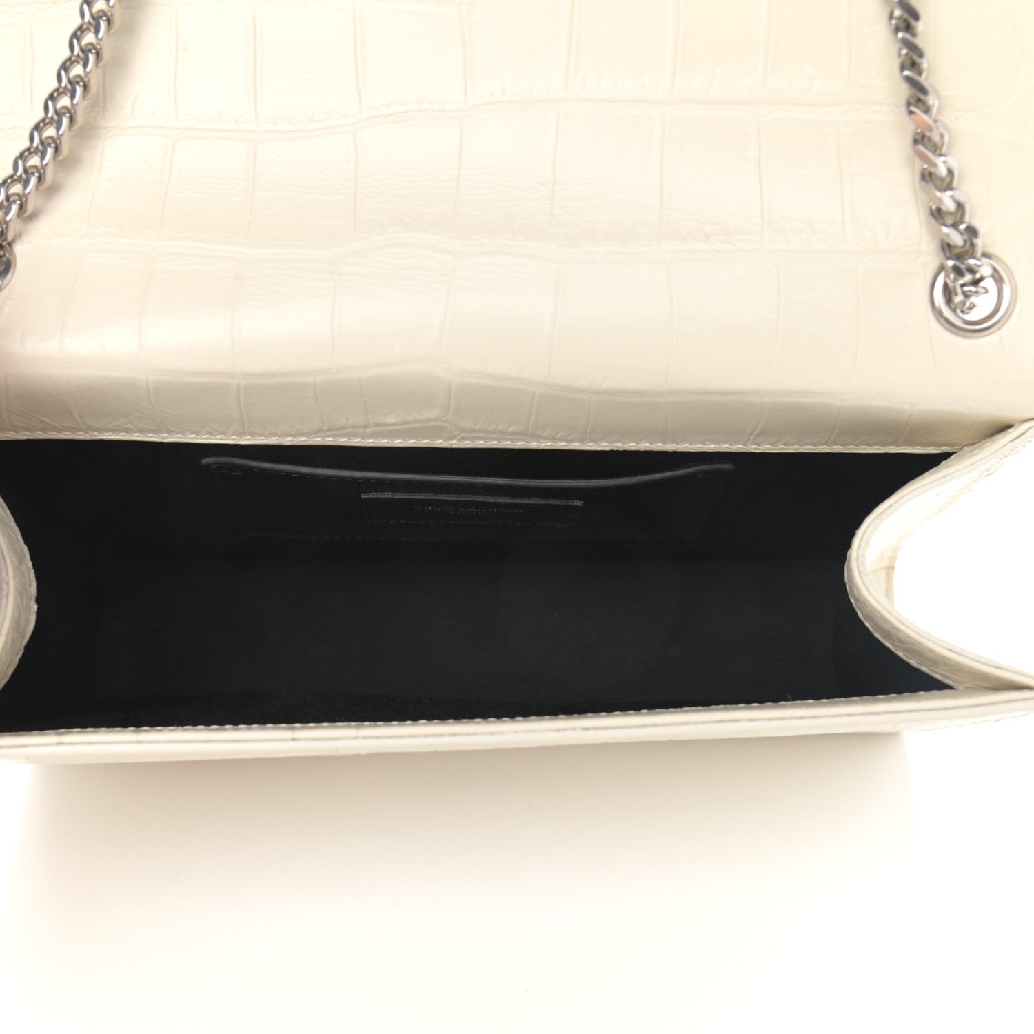 Saint Laurent Calfskin Crocodile Embossed Medium Classic Monogram Kate Tassel Satchel Crema Soft 5 of 12