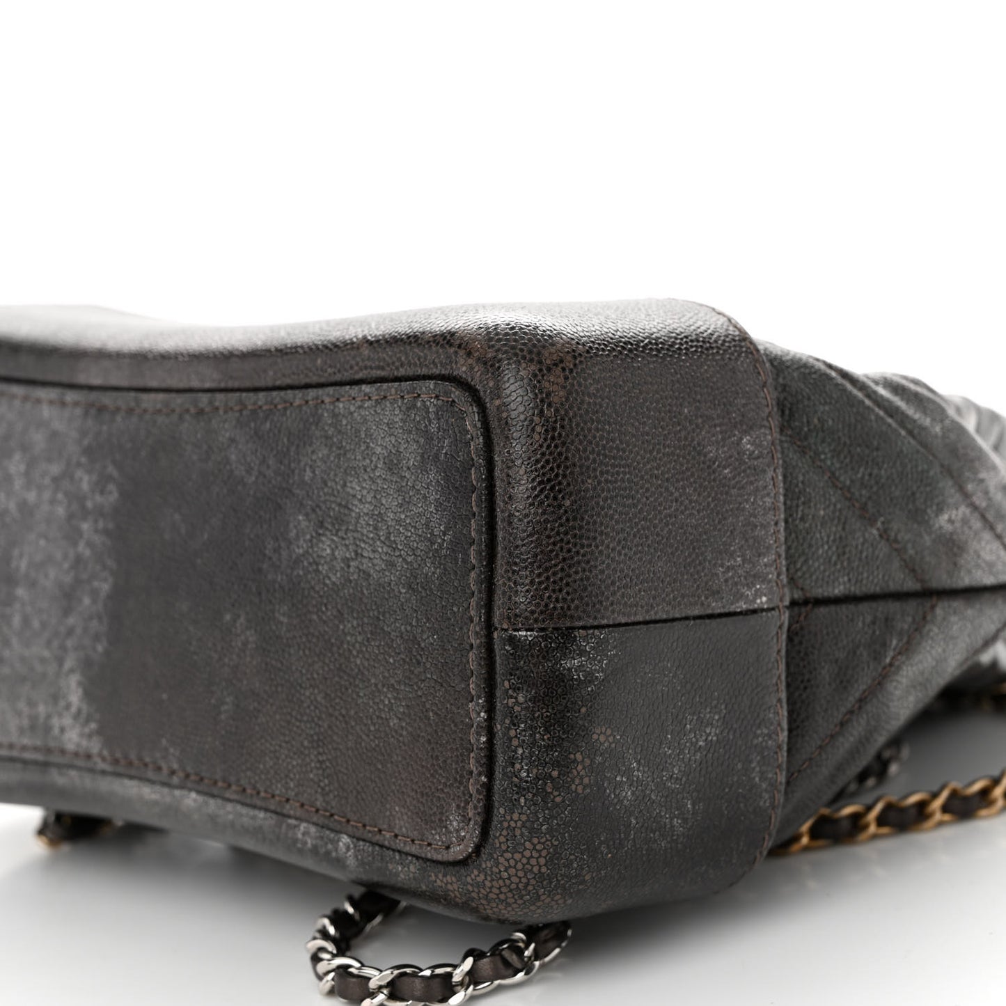 Metallic Grained Goatskin Gabrielle Backpack Dark Silver Gold
