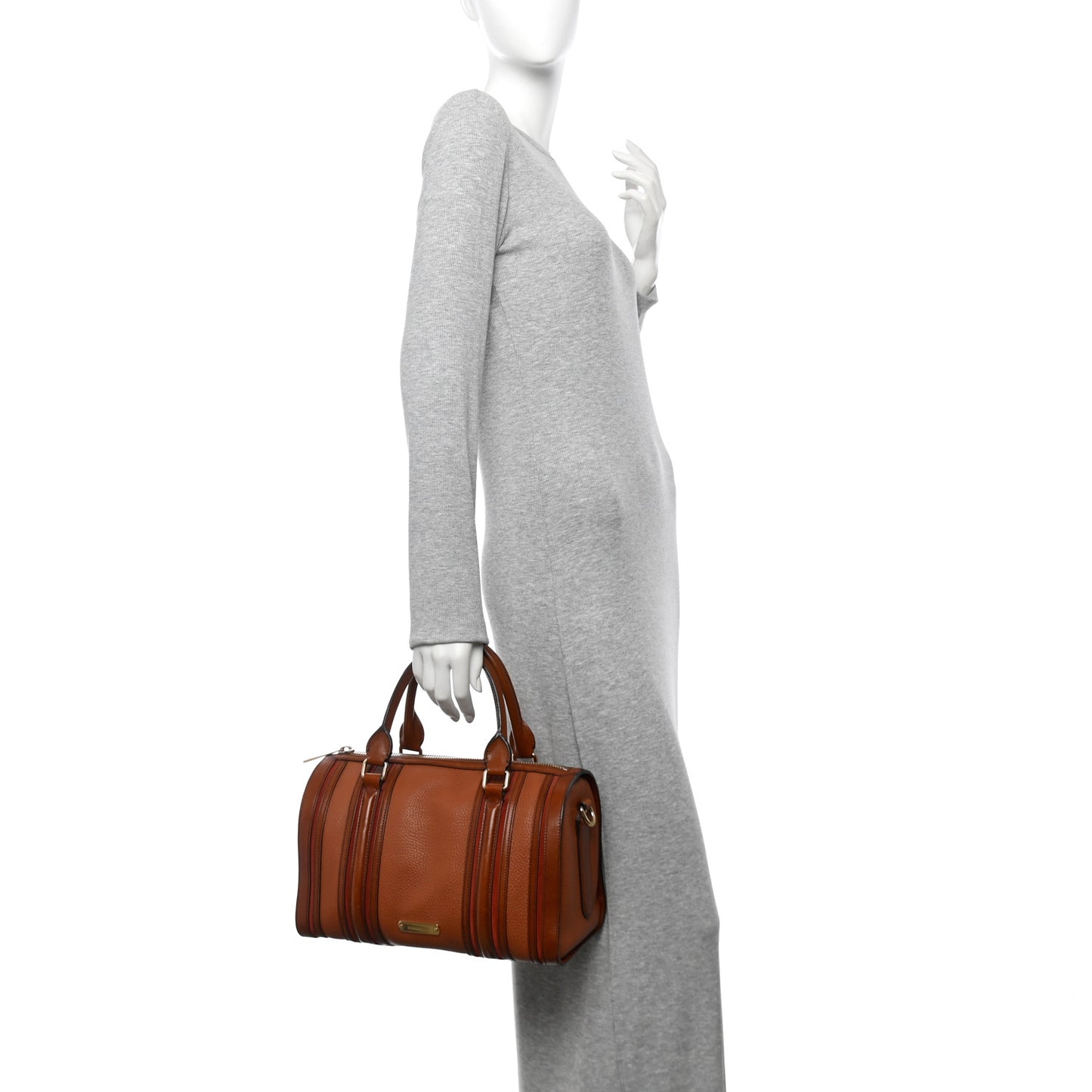 Grainy Calfskin Medium Alchester Bowling Bag Brown