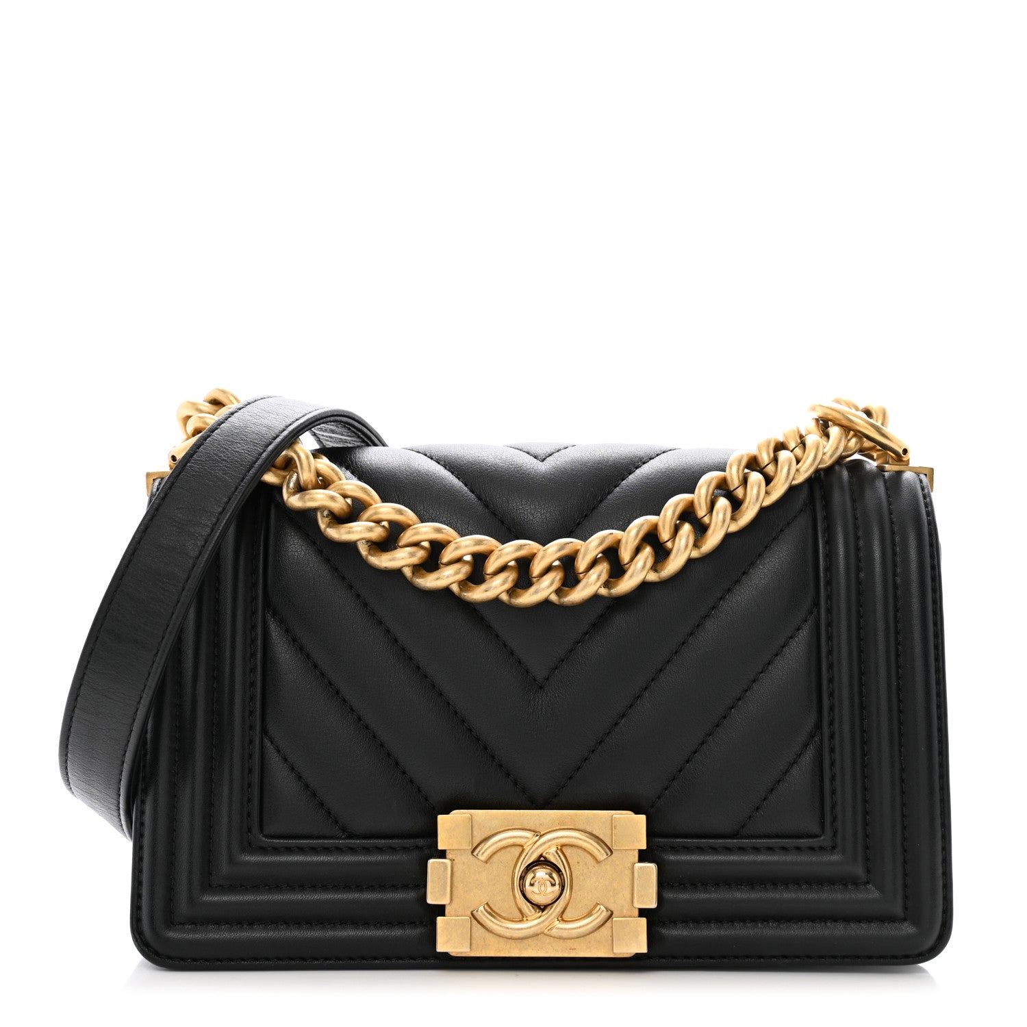 Chanel Lambskin Chevron Quilted Small Boy Flap Black 1 of 10