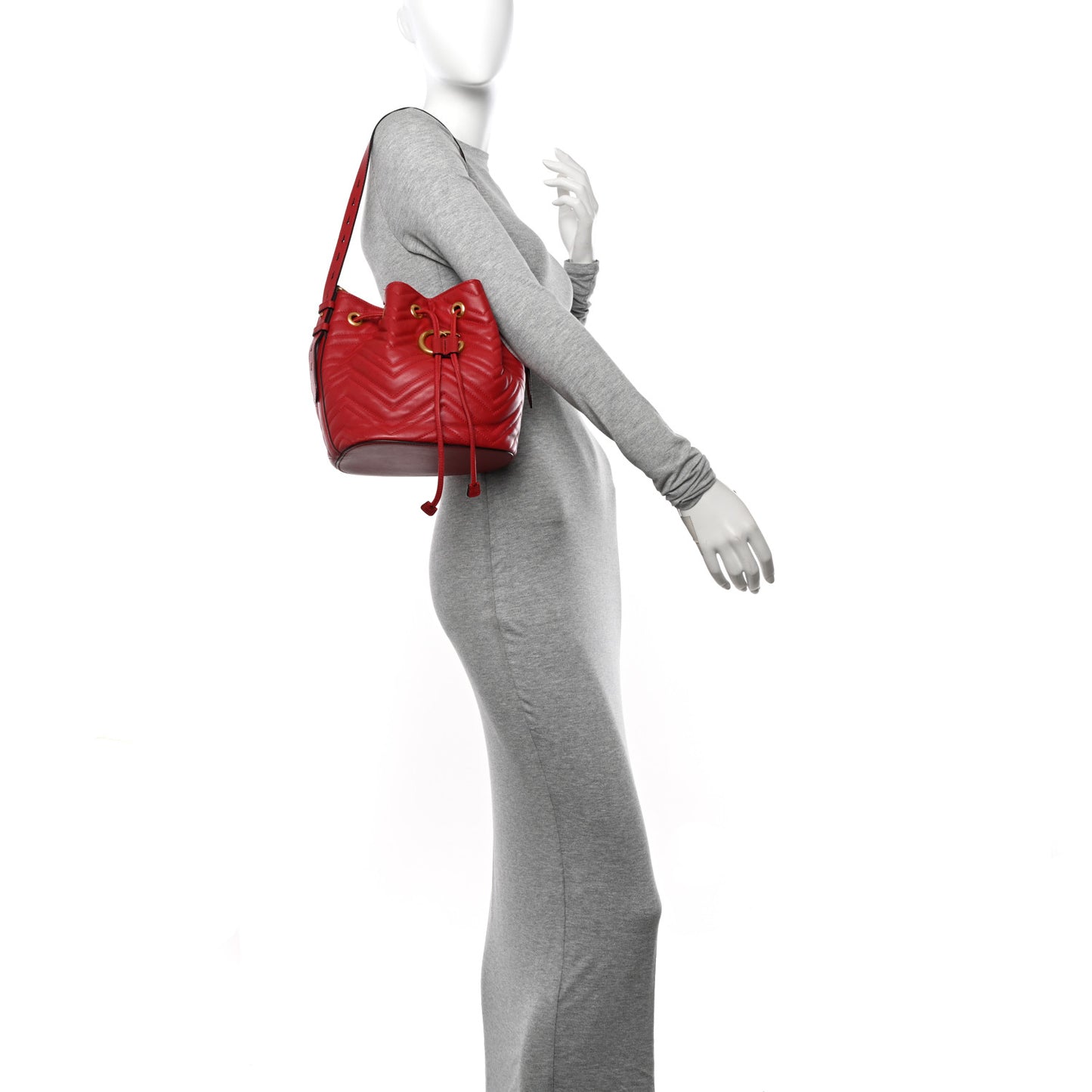 Calfskin Matelasse Sylvie Web GG Marmont Bucket Bag Hibiscus Red