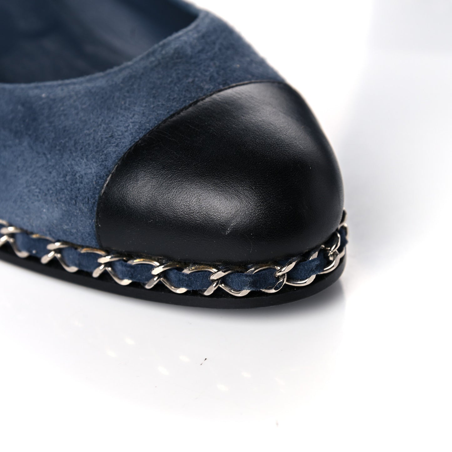 Suede Lambskin Cap Toe Chain Wedge Pumps 39 Blue