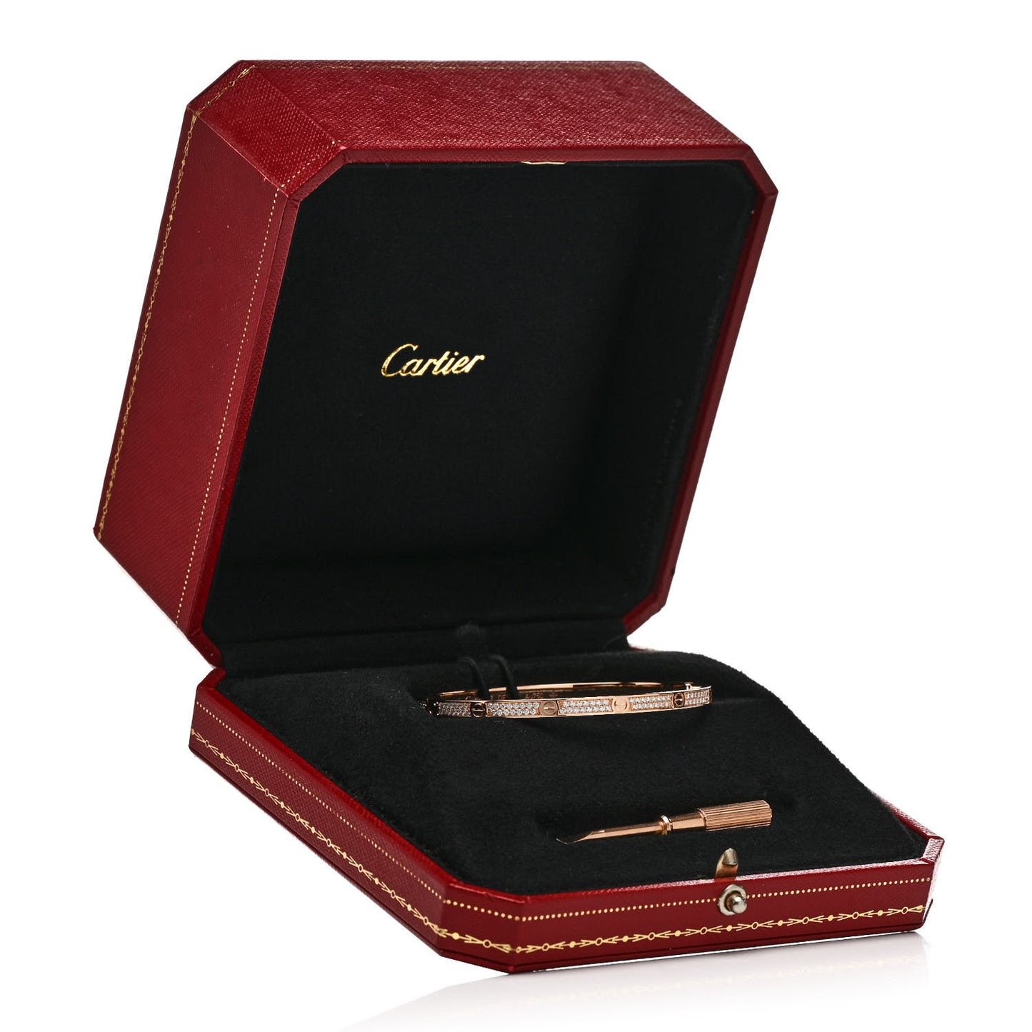 18K Pink Gold Diamond Small LOVE Paved Bracelet 17